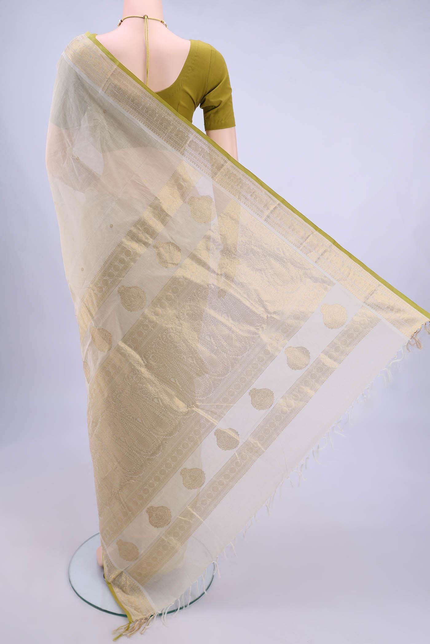 Off White Kanchi Cotton Saree - Image 2