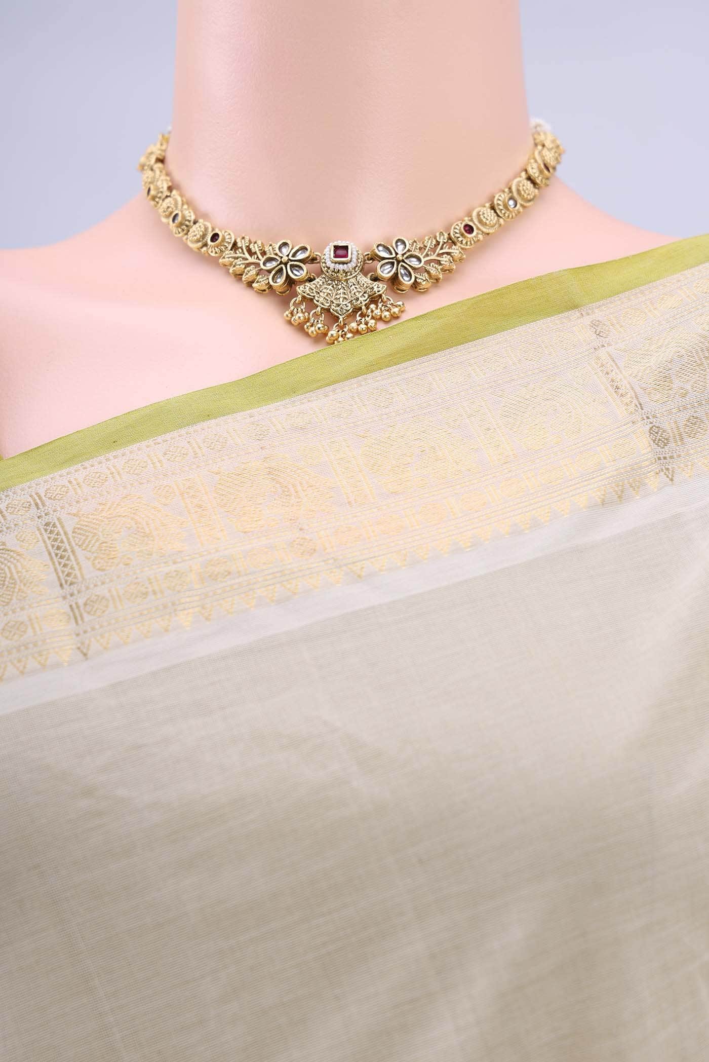 Off White Kanchi Cotton Saree - Image 3