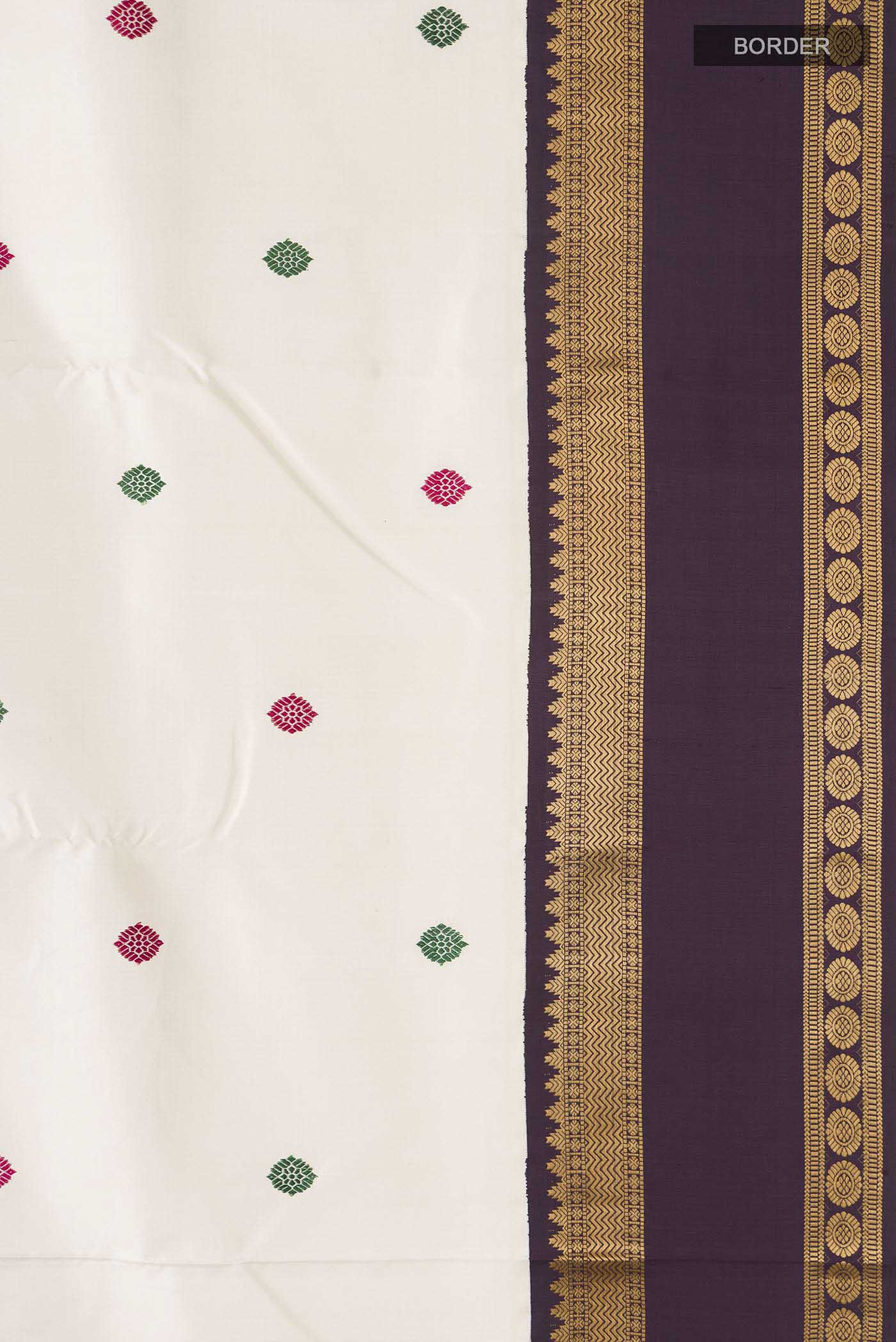 Off White Kanjivaram Silk Saree - Image 3