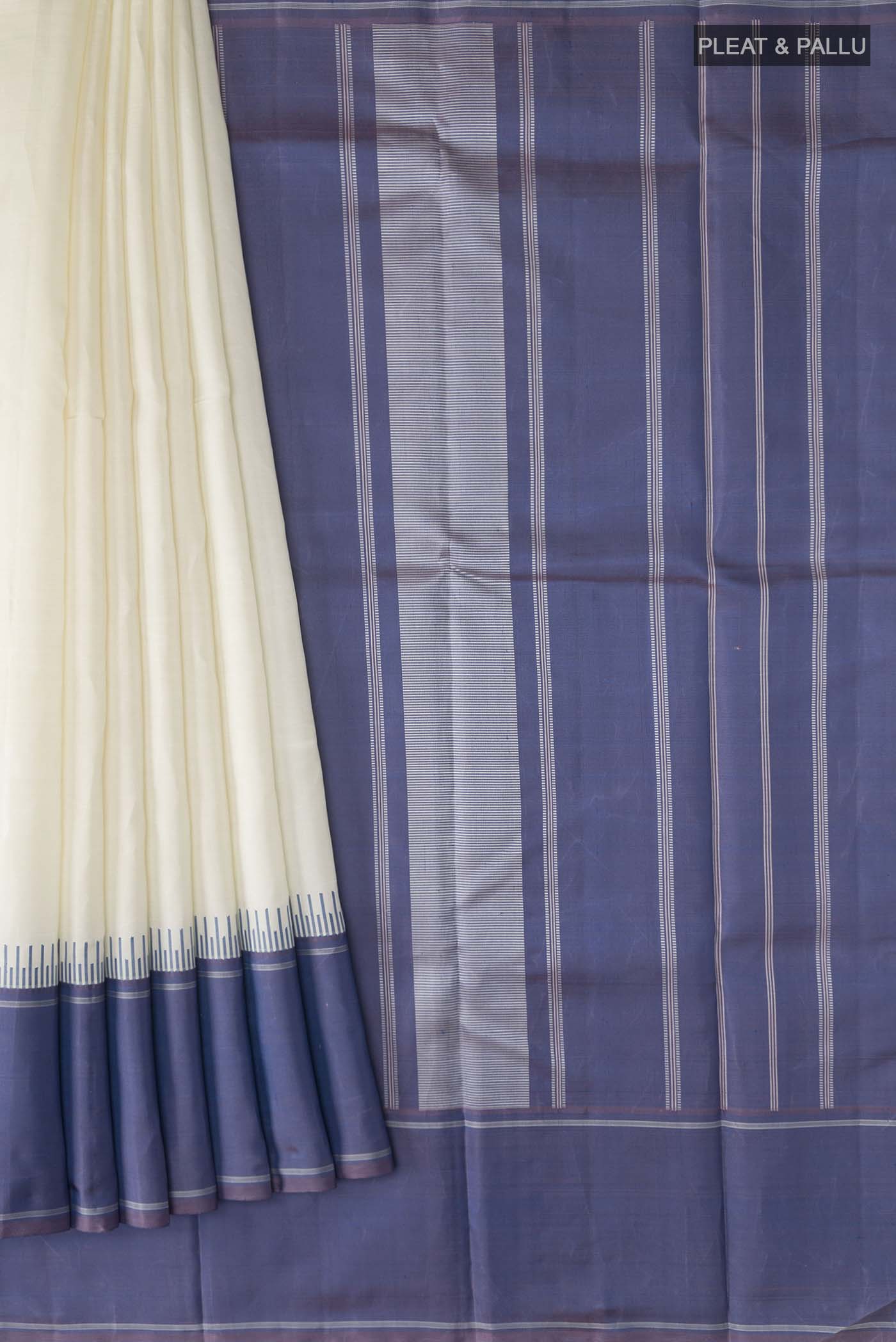 Off White Kanjivaram Silk Saree - Image 4