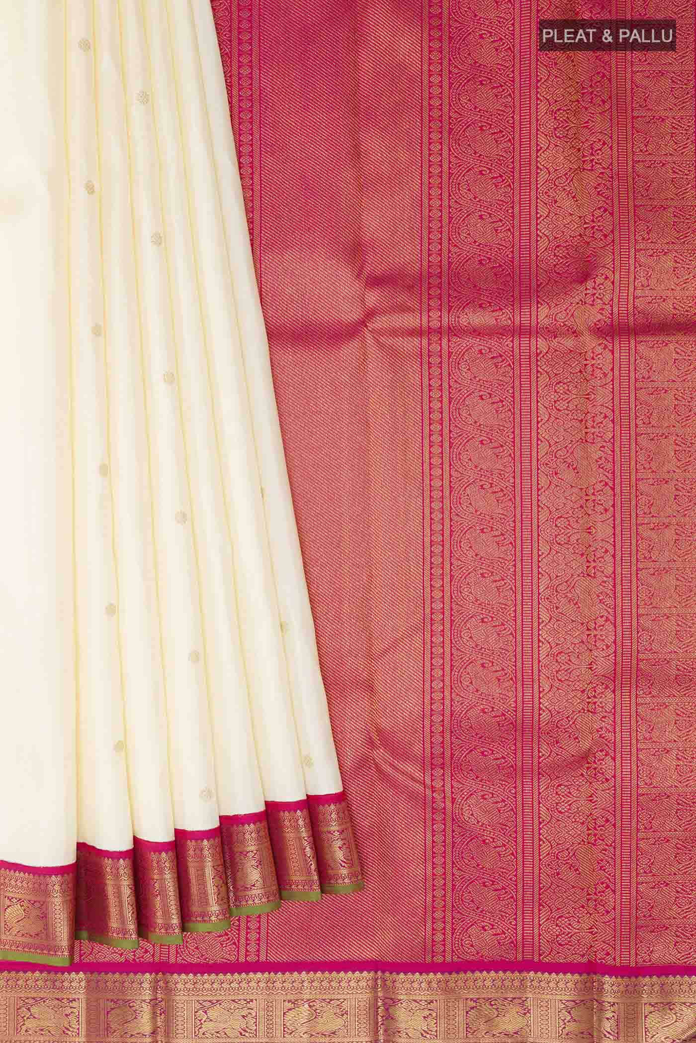 Off White Kanjivaram Silk Saree - Image 4