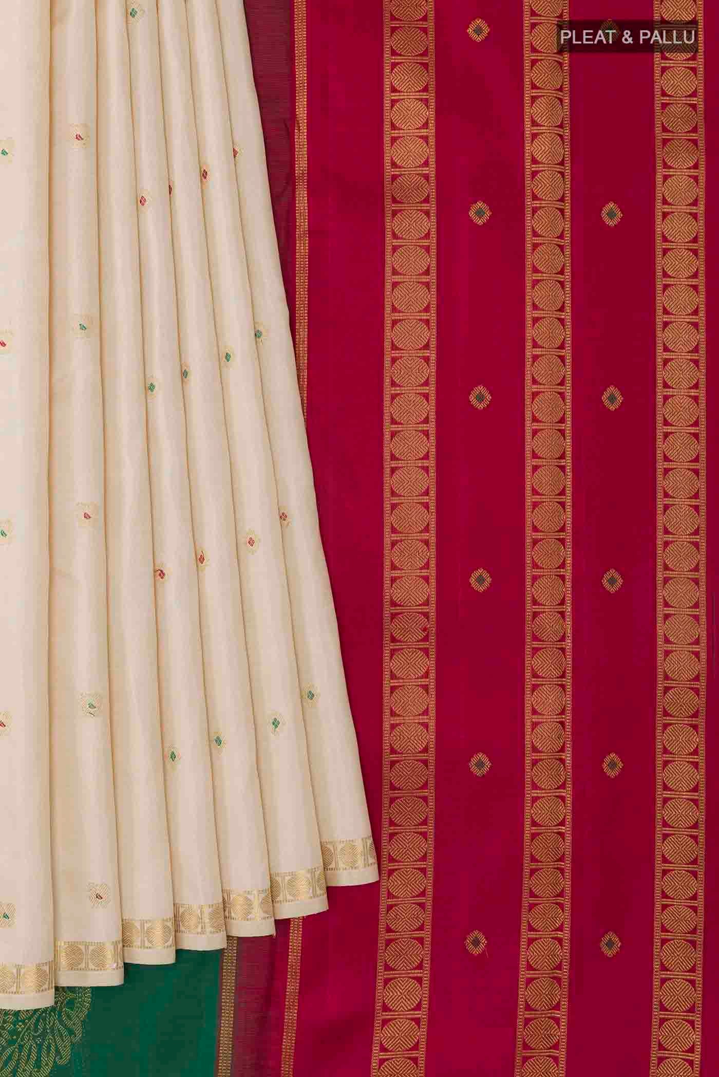 Off White Kanchipuram Silk Saree - Image 4