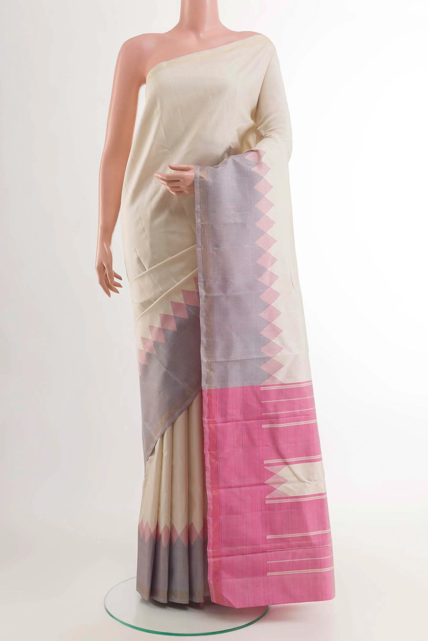 Off White Kanchipuram Silk Saree