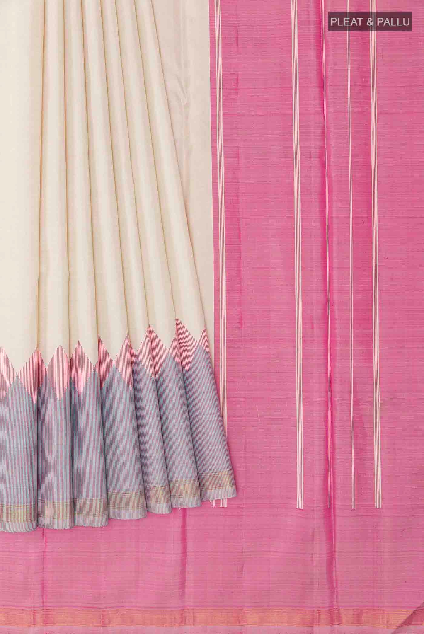Off White Kanchipuram Silk Saree - Image 4