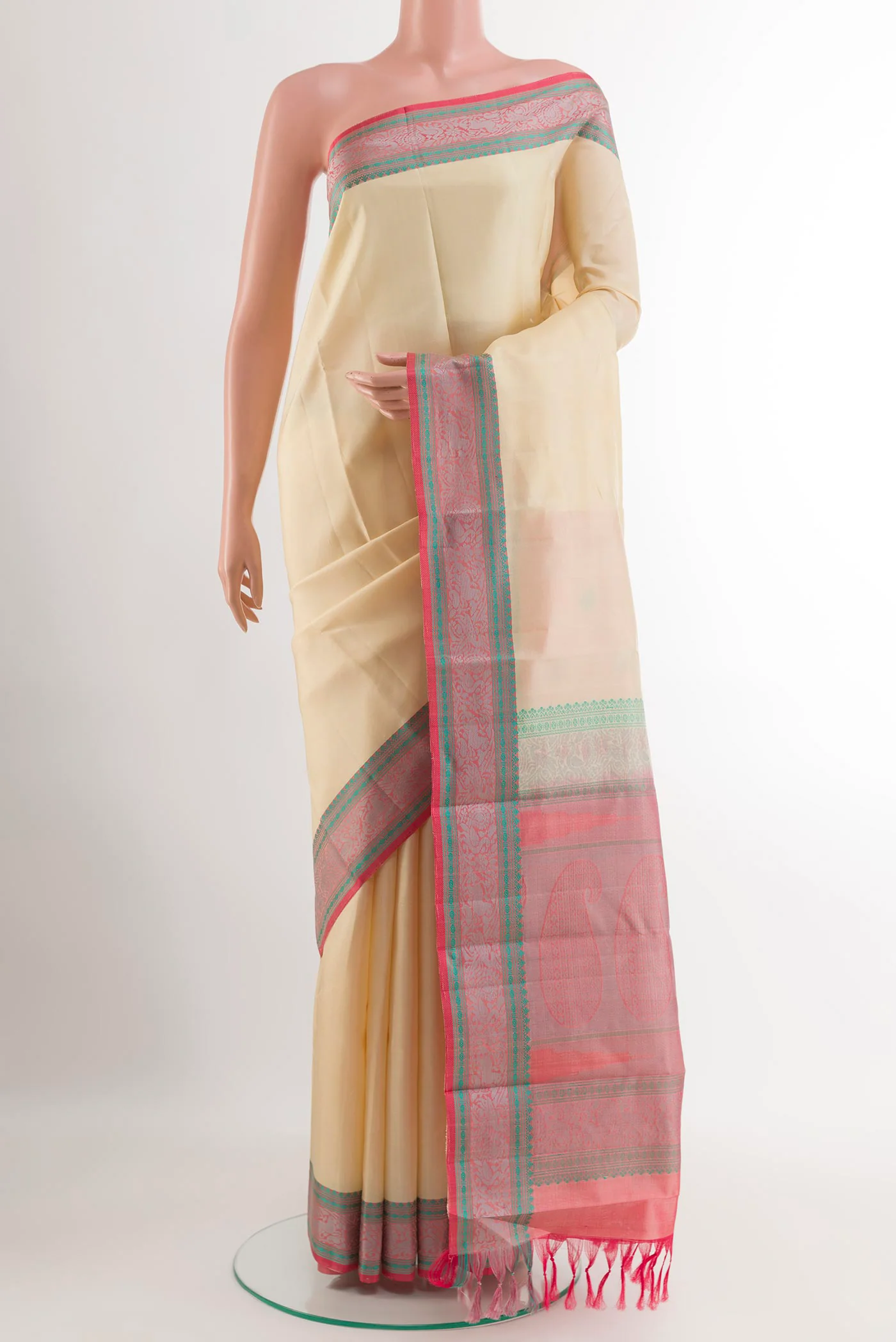 Cream Kanchipuram Silk Saree