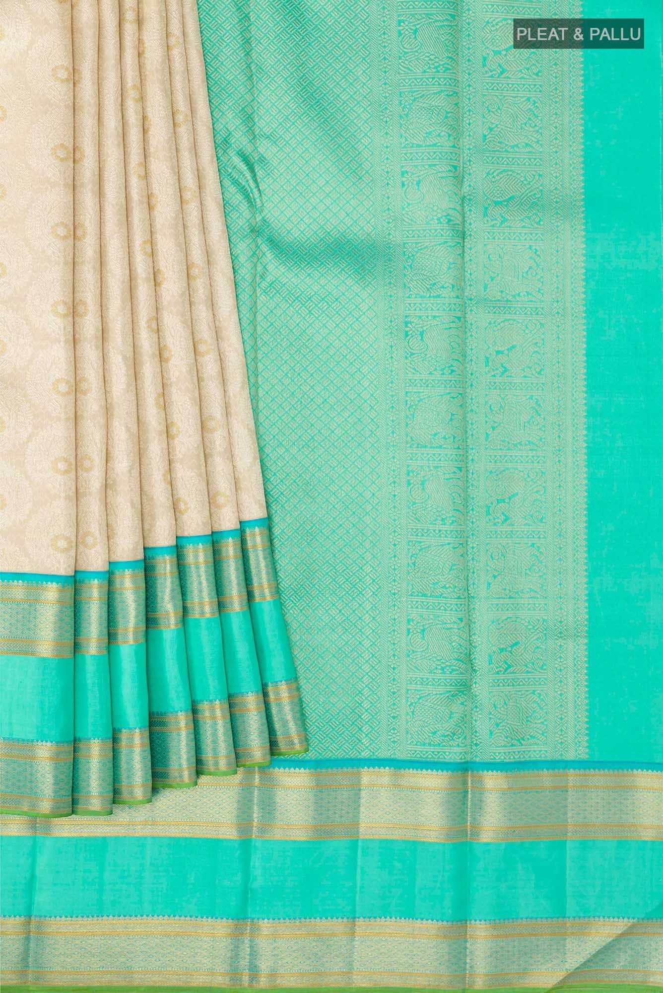 Pure Silk Pure Zari Off White Kanjivaram Saree - Image 2