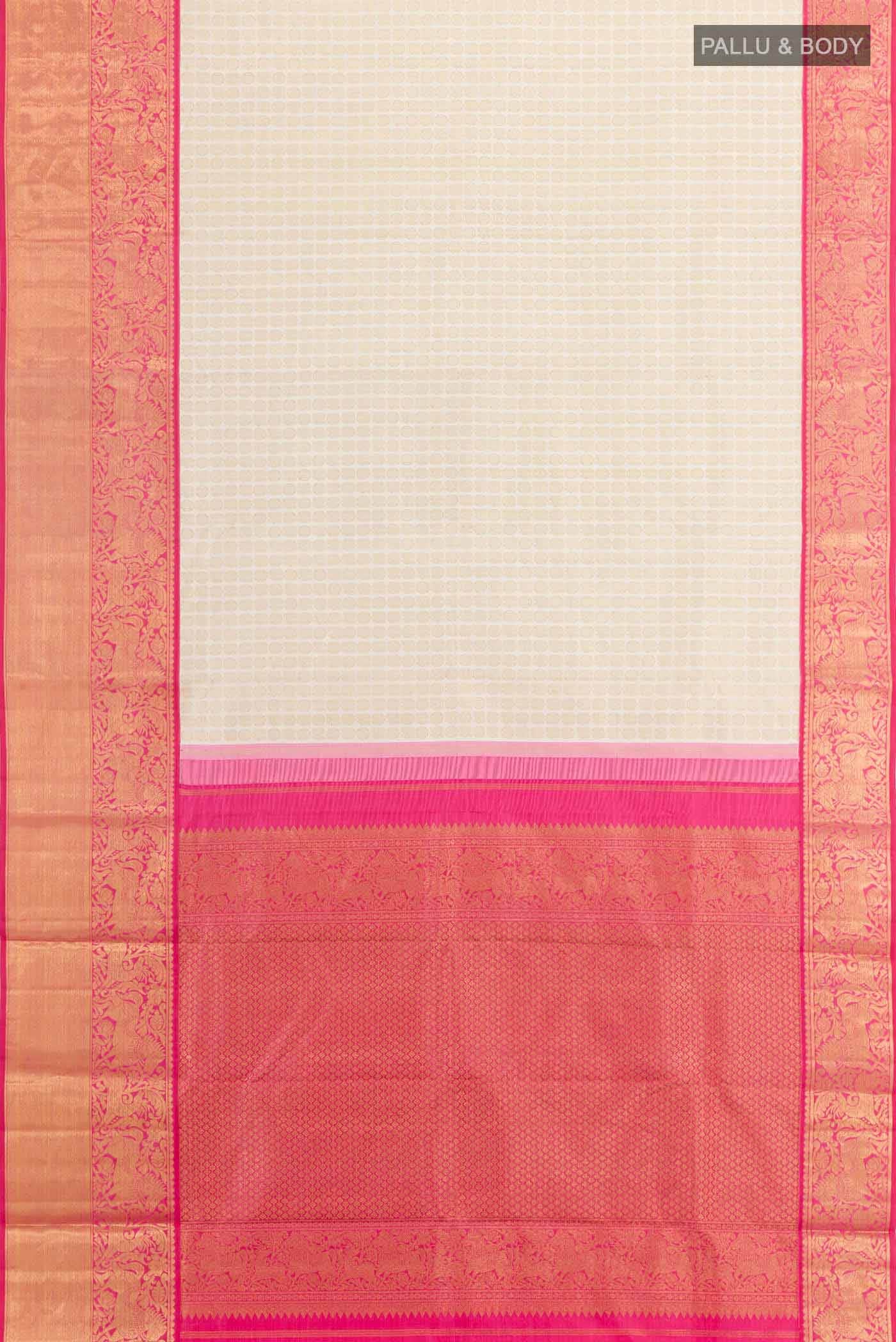 Off White Kanjivaram Silk Saree - Image 4