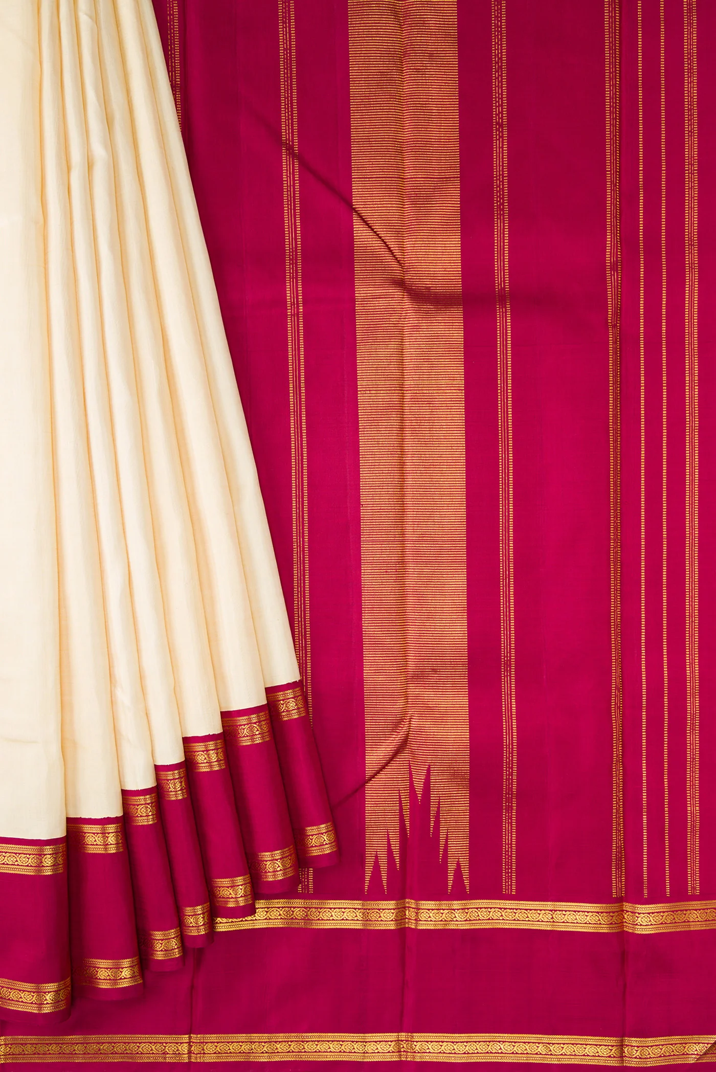 Pure Silk Pure Zari Off White Kanchipuram Saree - Image 4