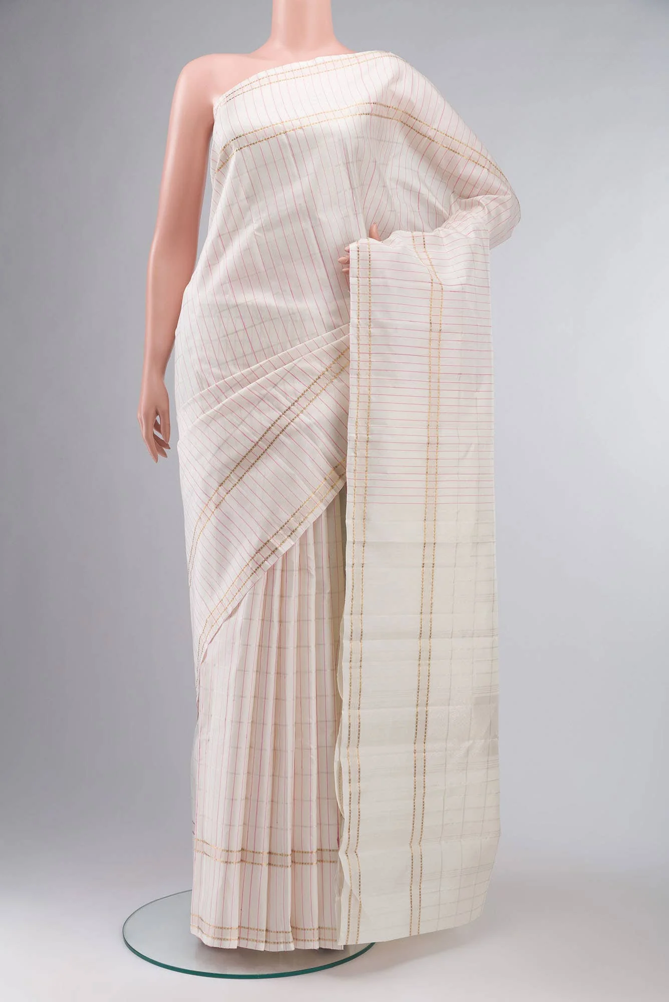 Off White Kanchipuram Silk Saree