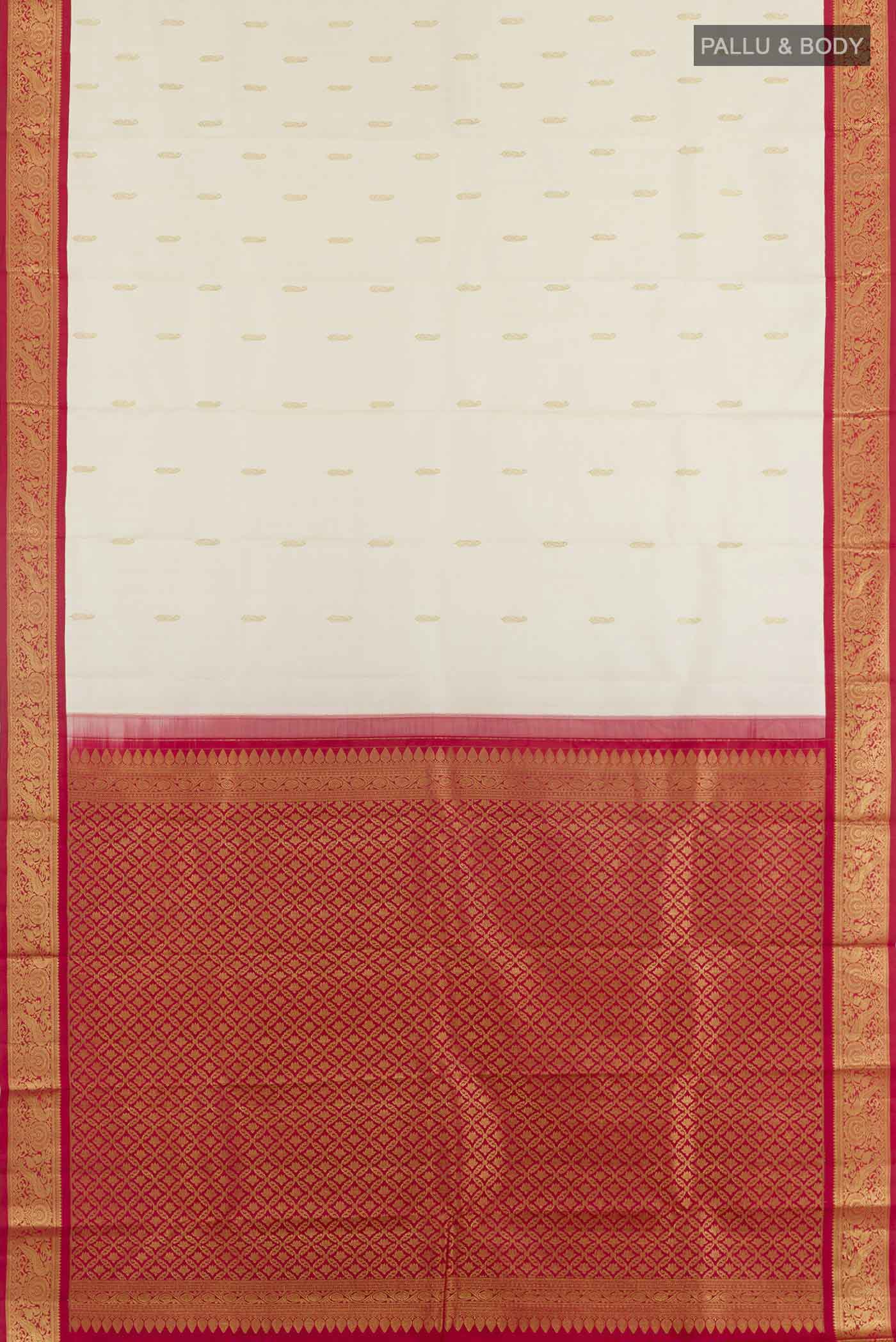Off White Kanjivaram Silk Saree - Image 3