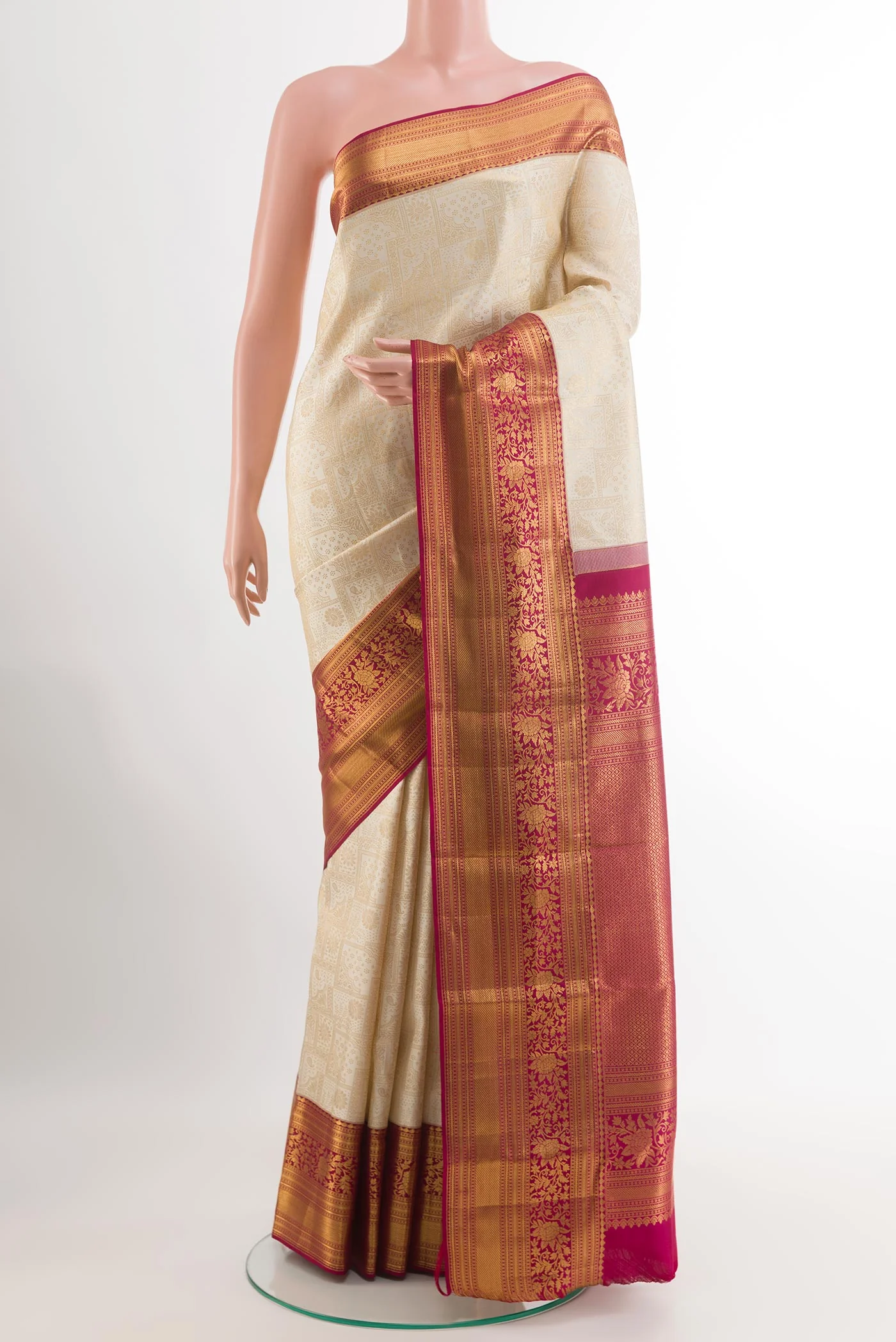 Off White Kanjivaram Silk Saree