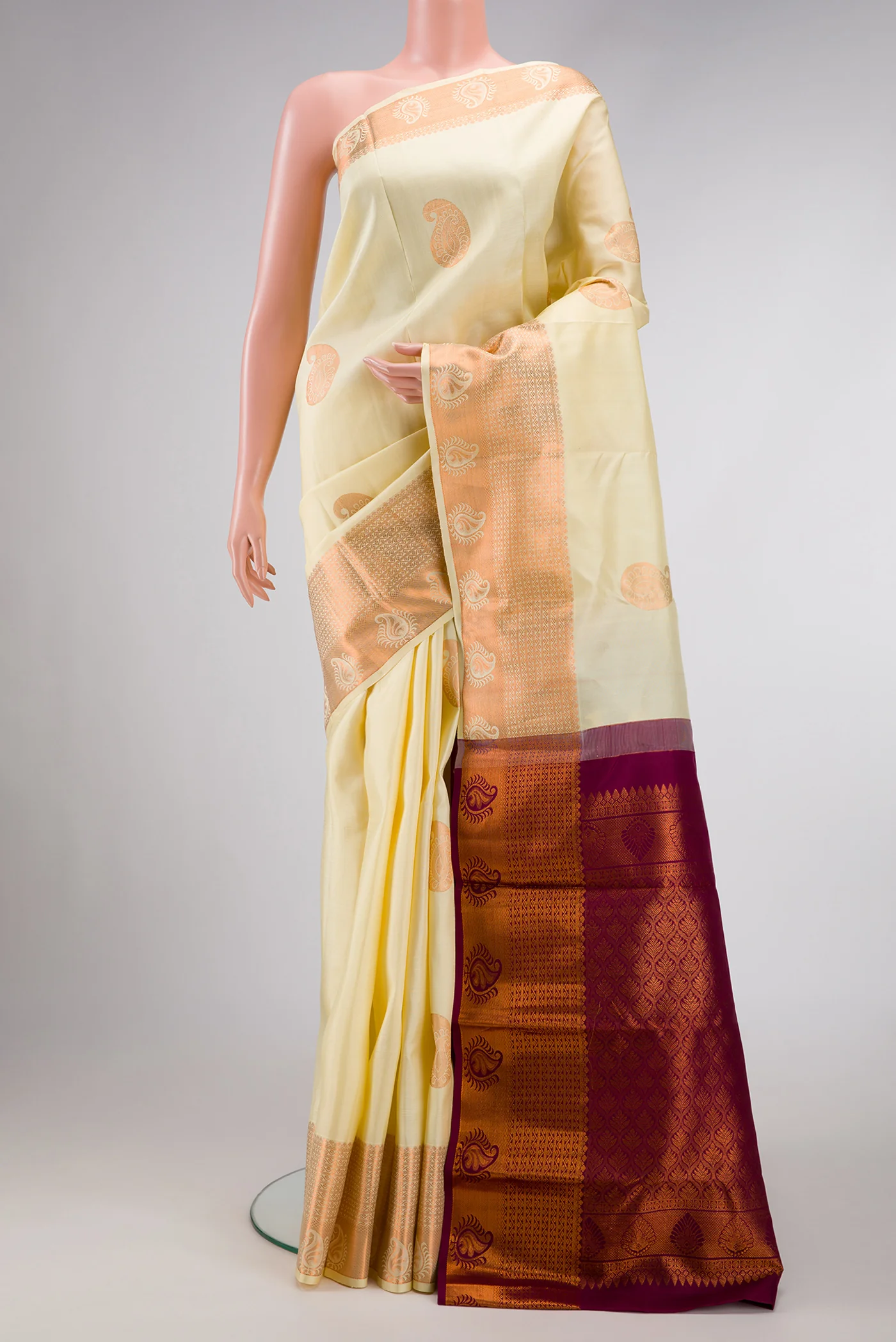 Off White Kanjivaram Silk Saree