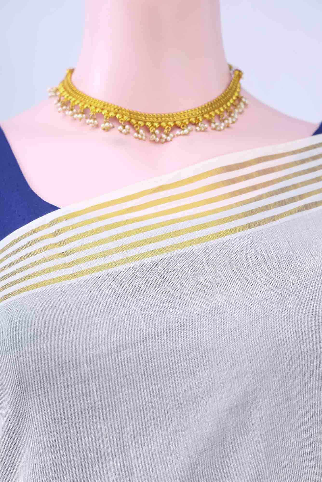Off White Kerala Cotton - Kasava Saree - Image 3