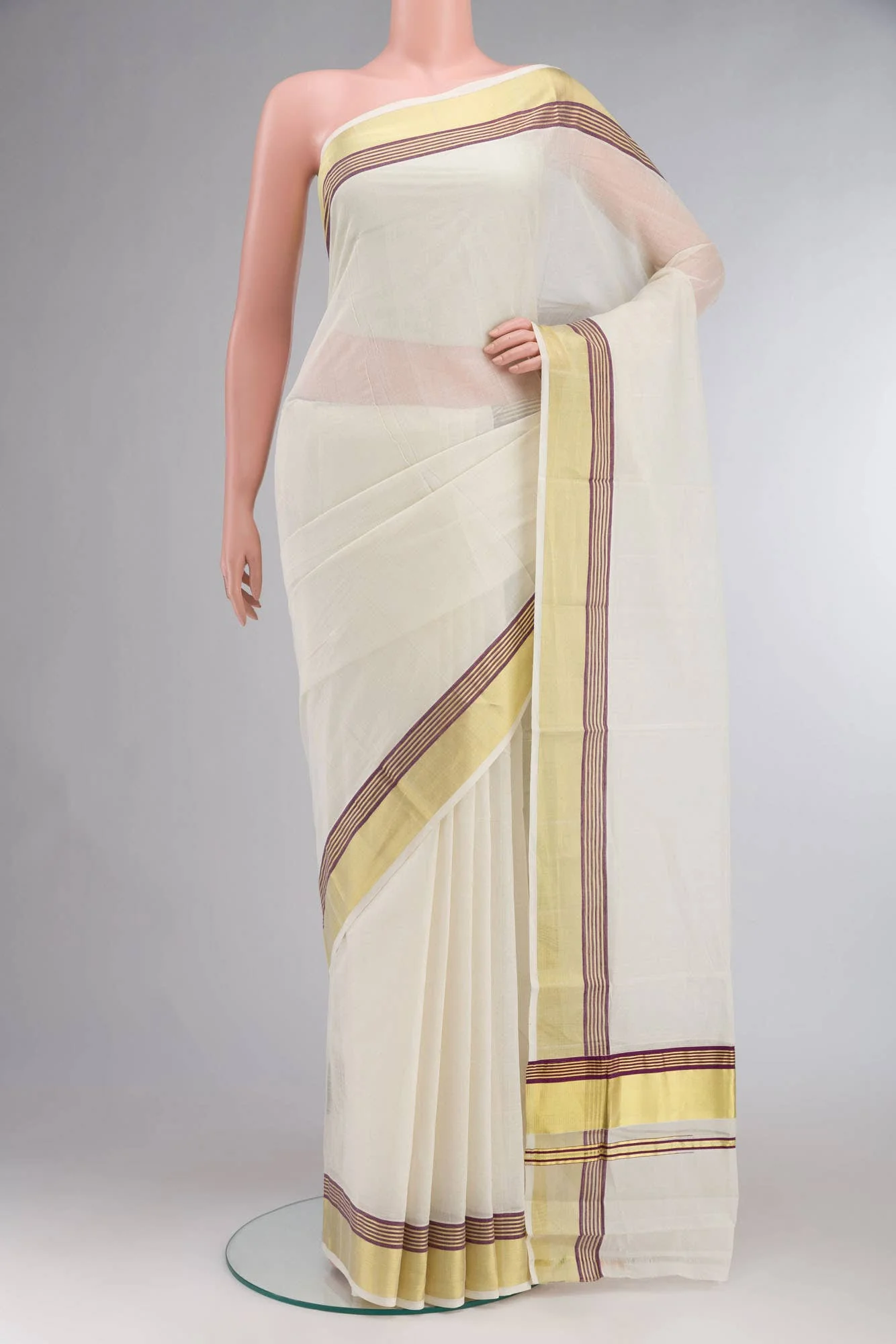 Off White Kerala Cotton Saree
