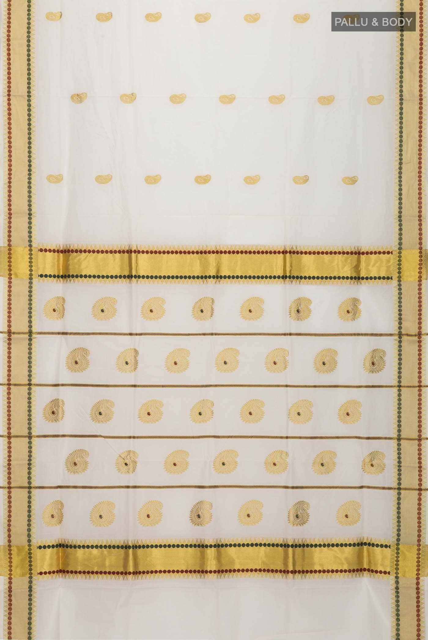 Off White Kerala Cotton Saree - Image 3