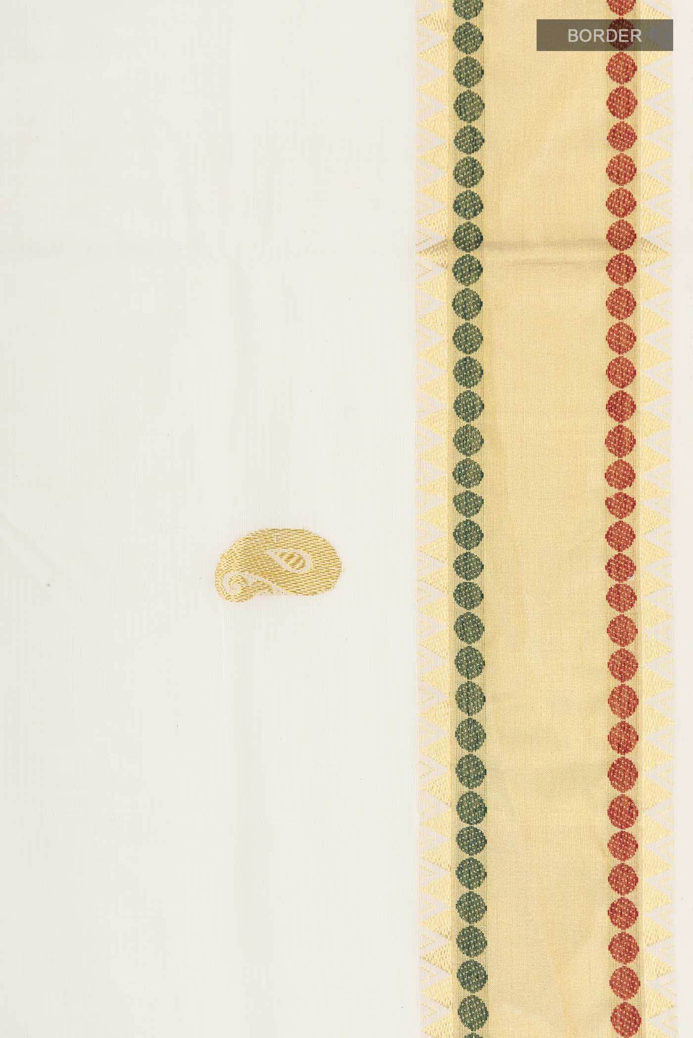 Off White Kerala Cotton Saree - Image 4