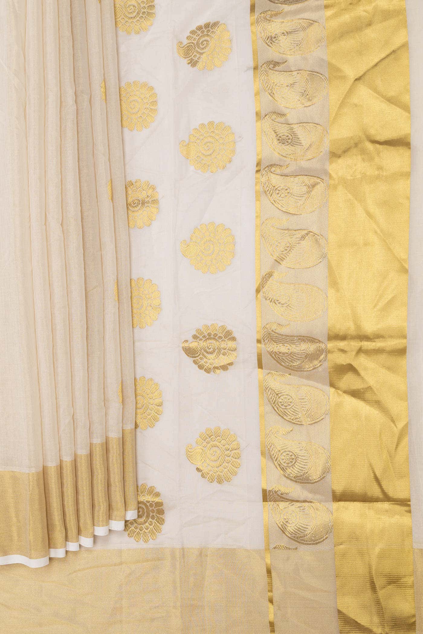 Off White Kerala Cotton Saree - Image 2