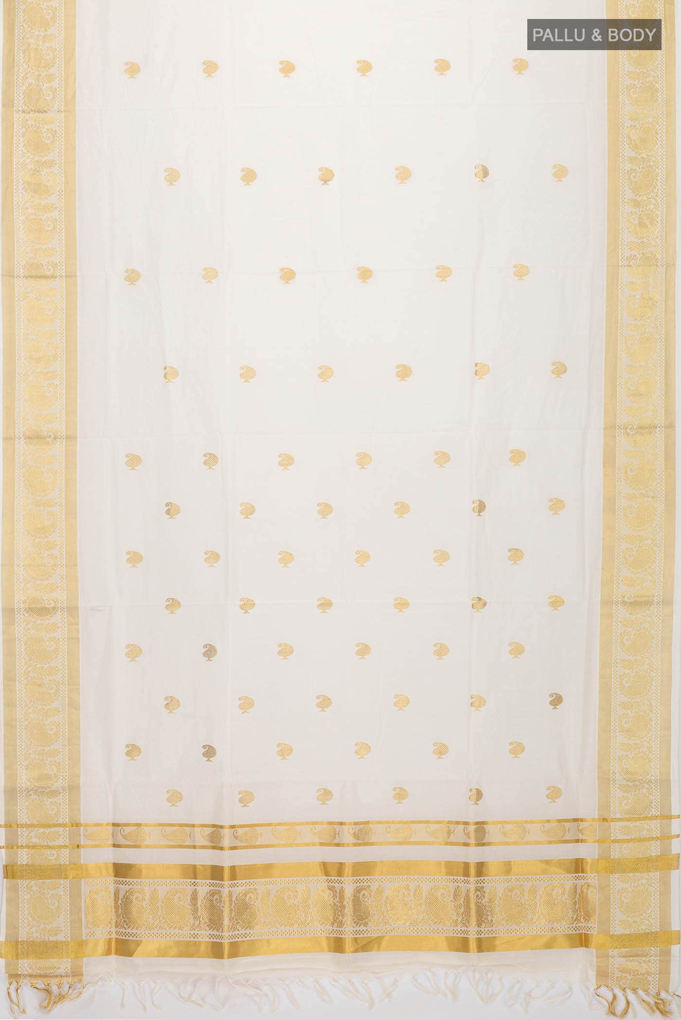 Off White Kerala Cotton Saree - Image 3