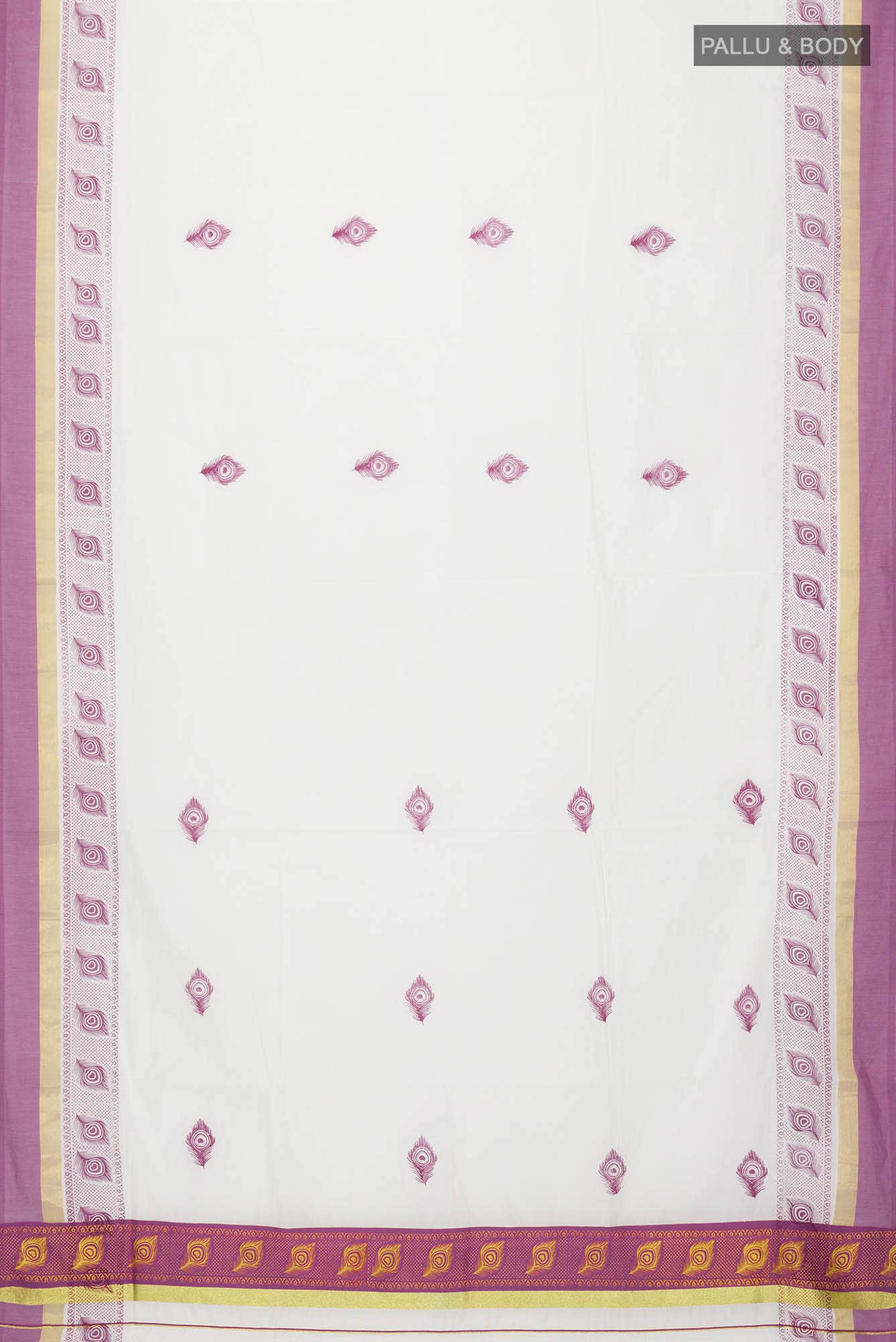 Off White Kerala Cotton Saree - Image 2