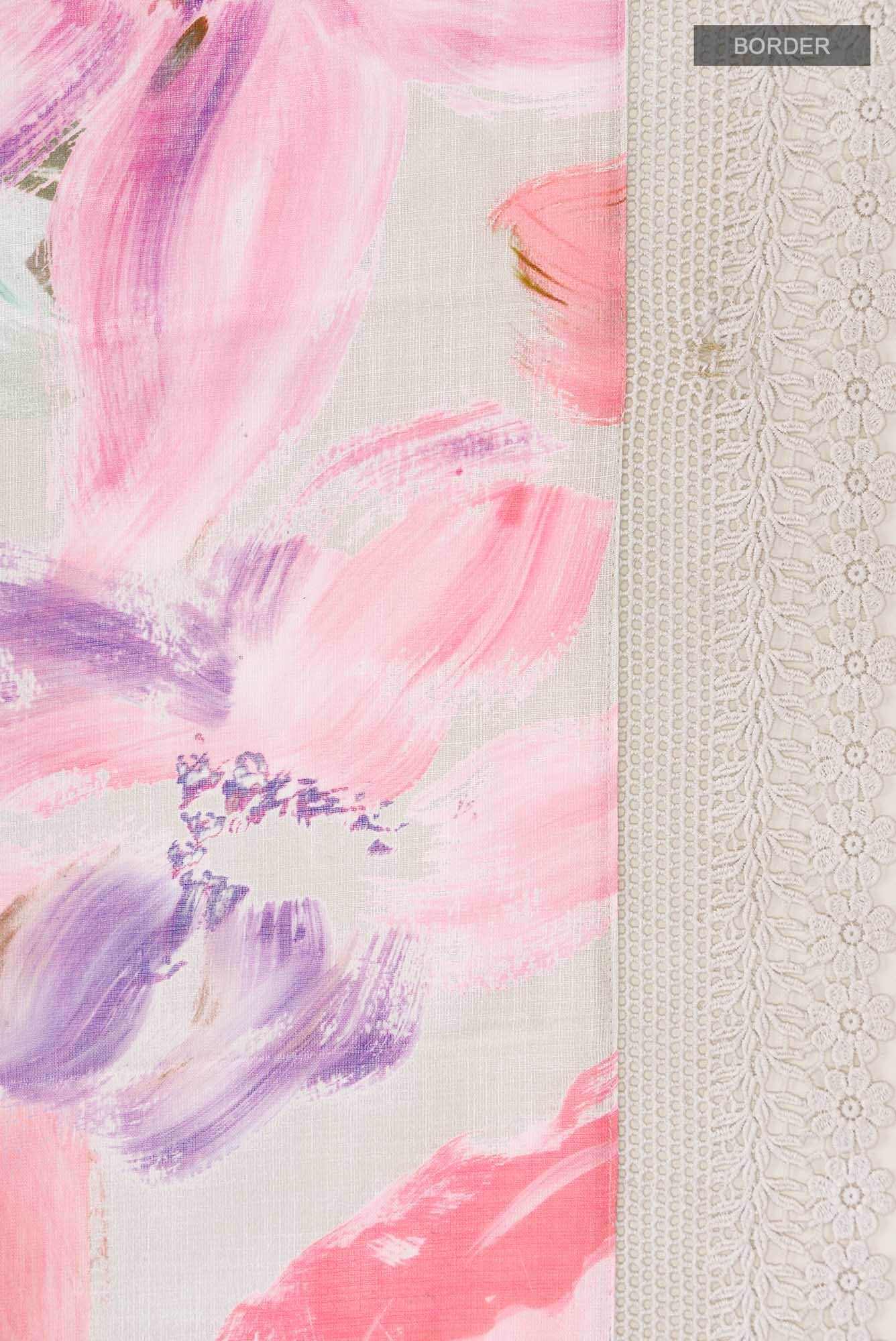 Off White Linen Cotton Saree - Image 4