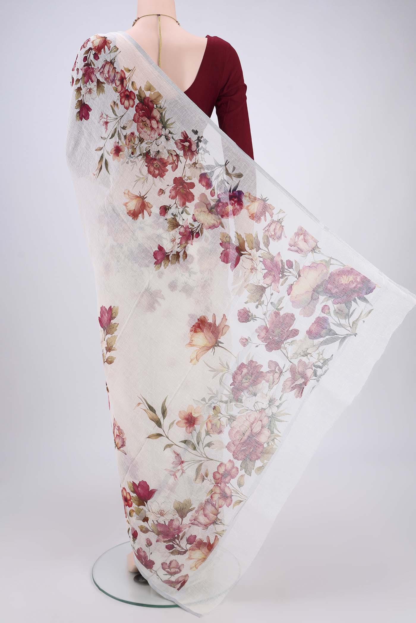 Off White Linen Saree - Image 3