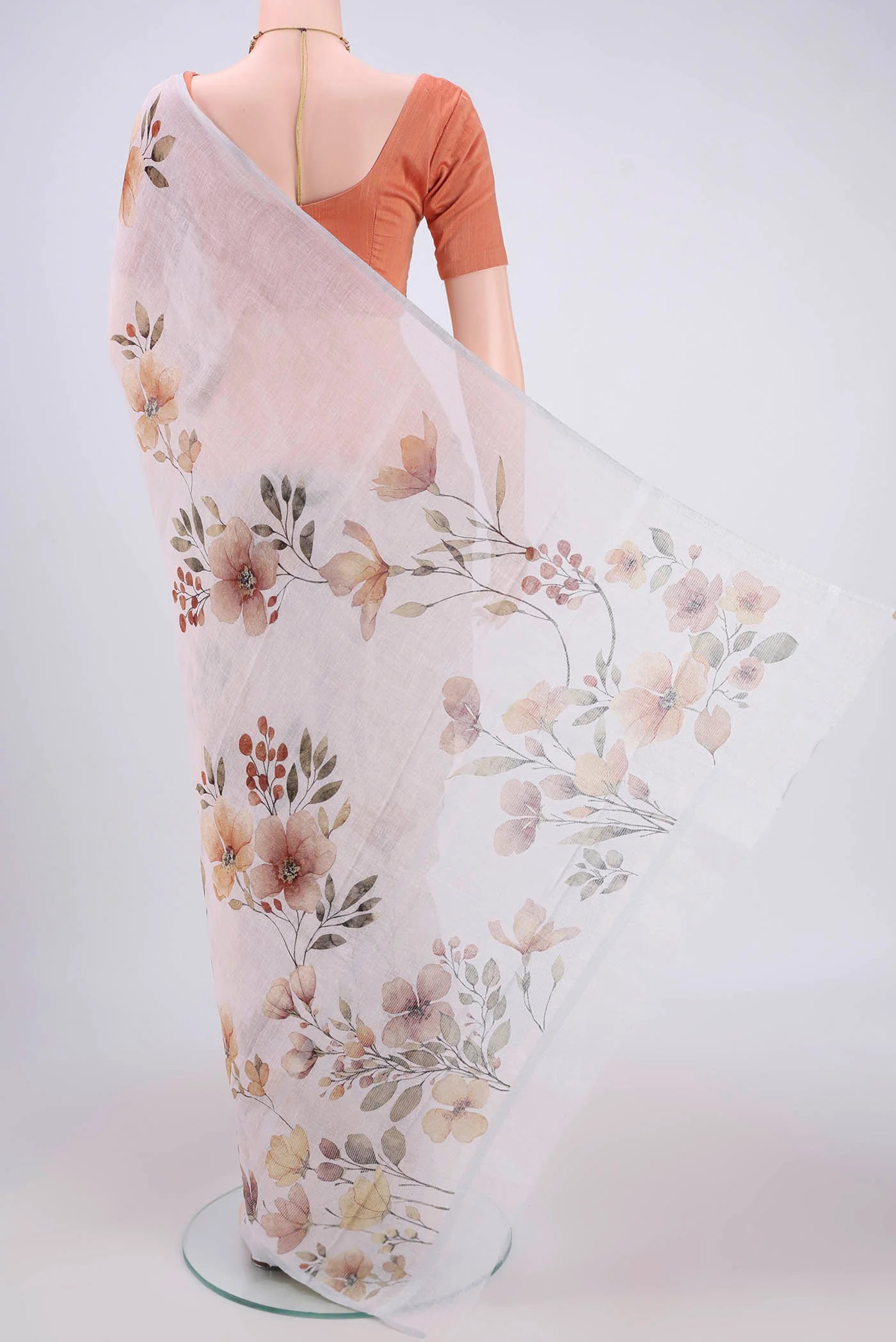 Off White Linen Saree - Image 3