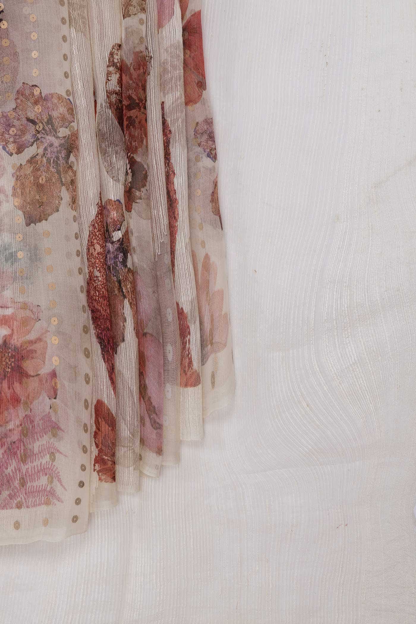 Off White Tussar Silk Saree - Image 2