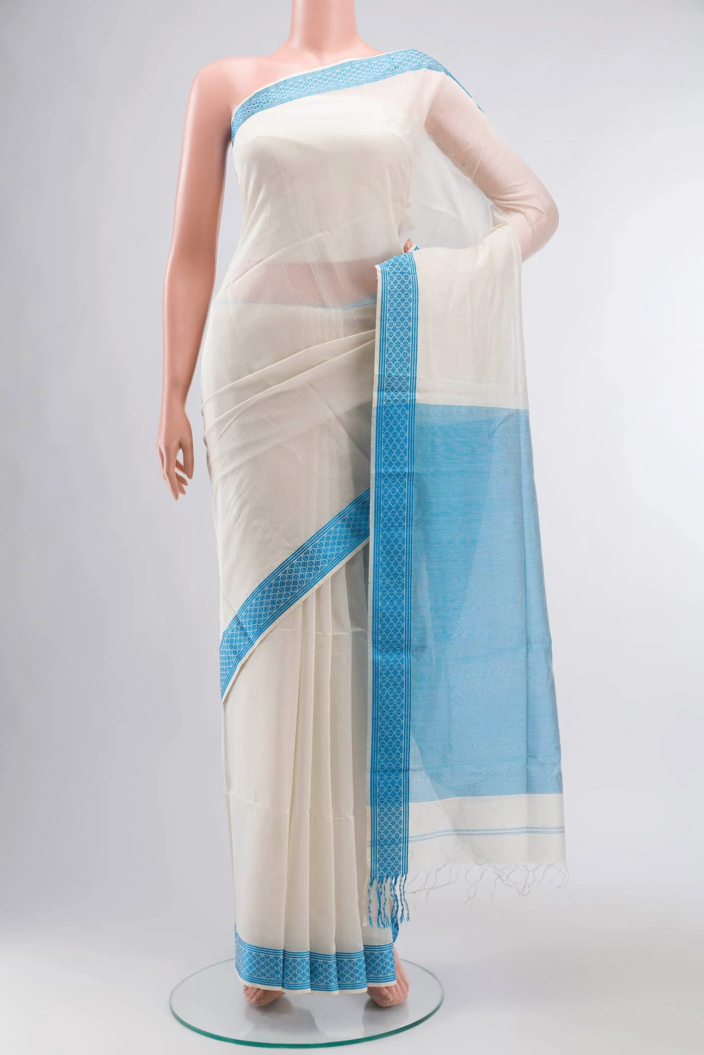 Off White Maheshwari Silk Cotton Saree