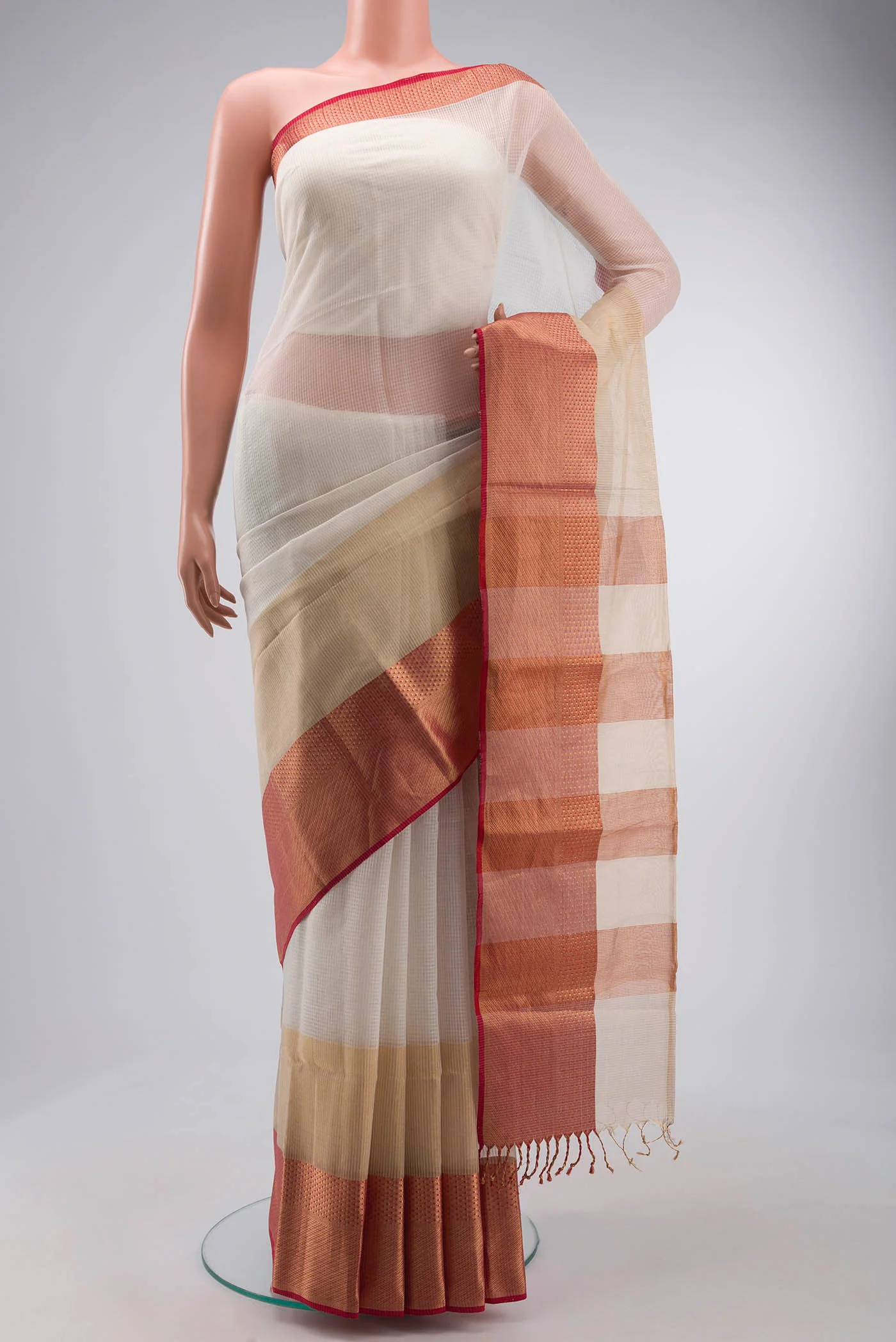 Off White Maheshwari Silk Saree