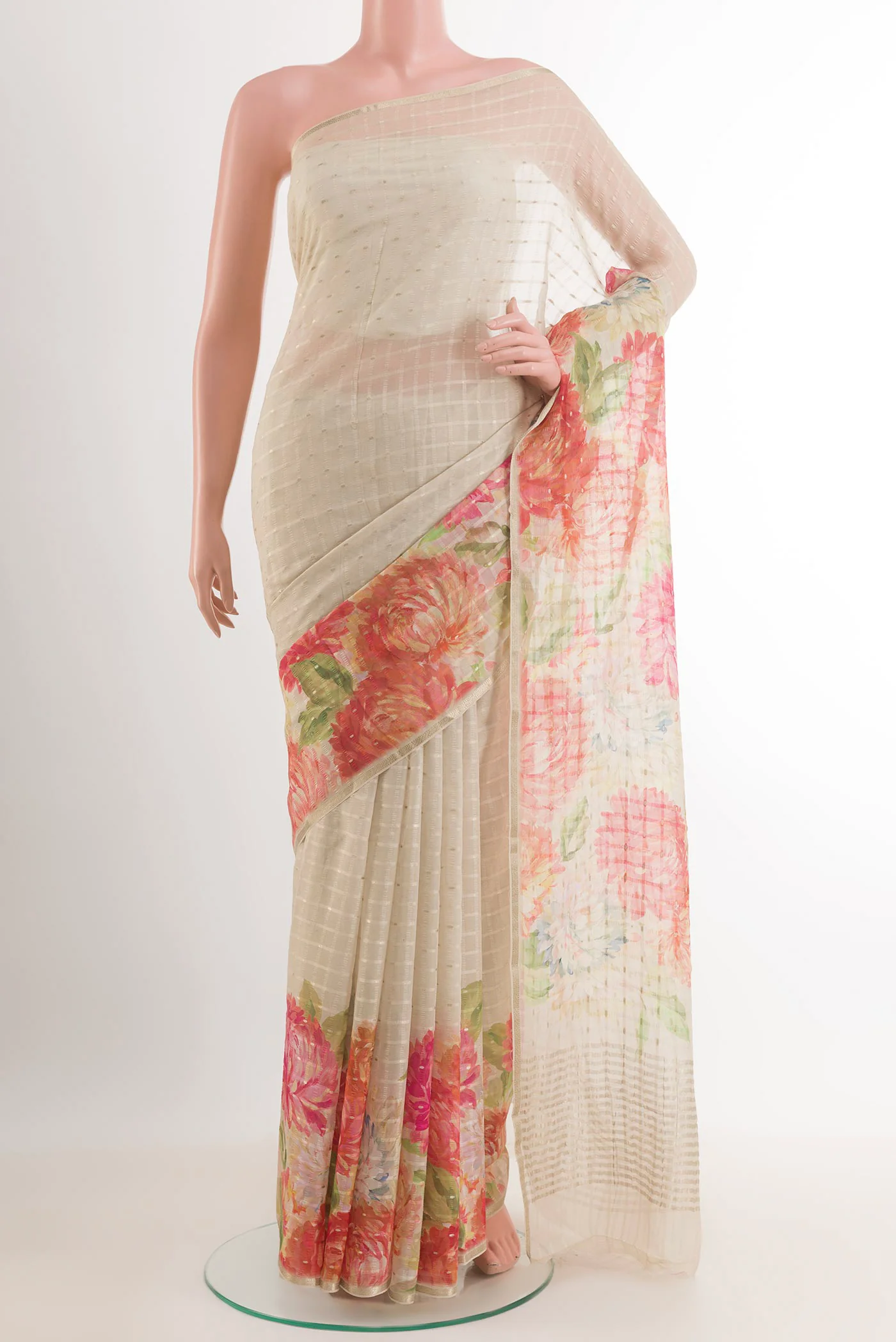 Off White Mysore Chiffon Saree