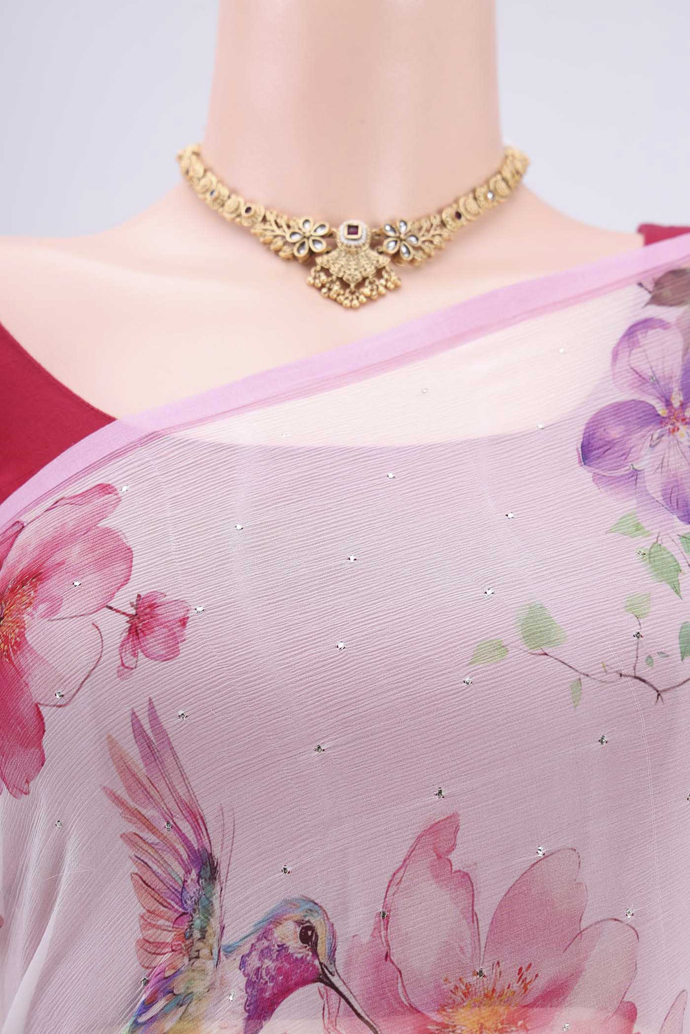 Off White Mysore Chiffon Saree - Image 2