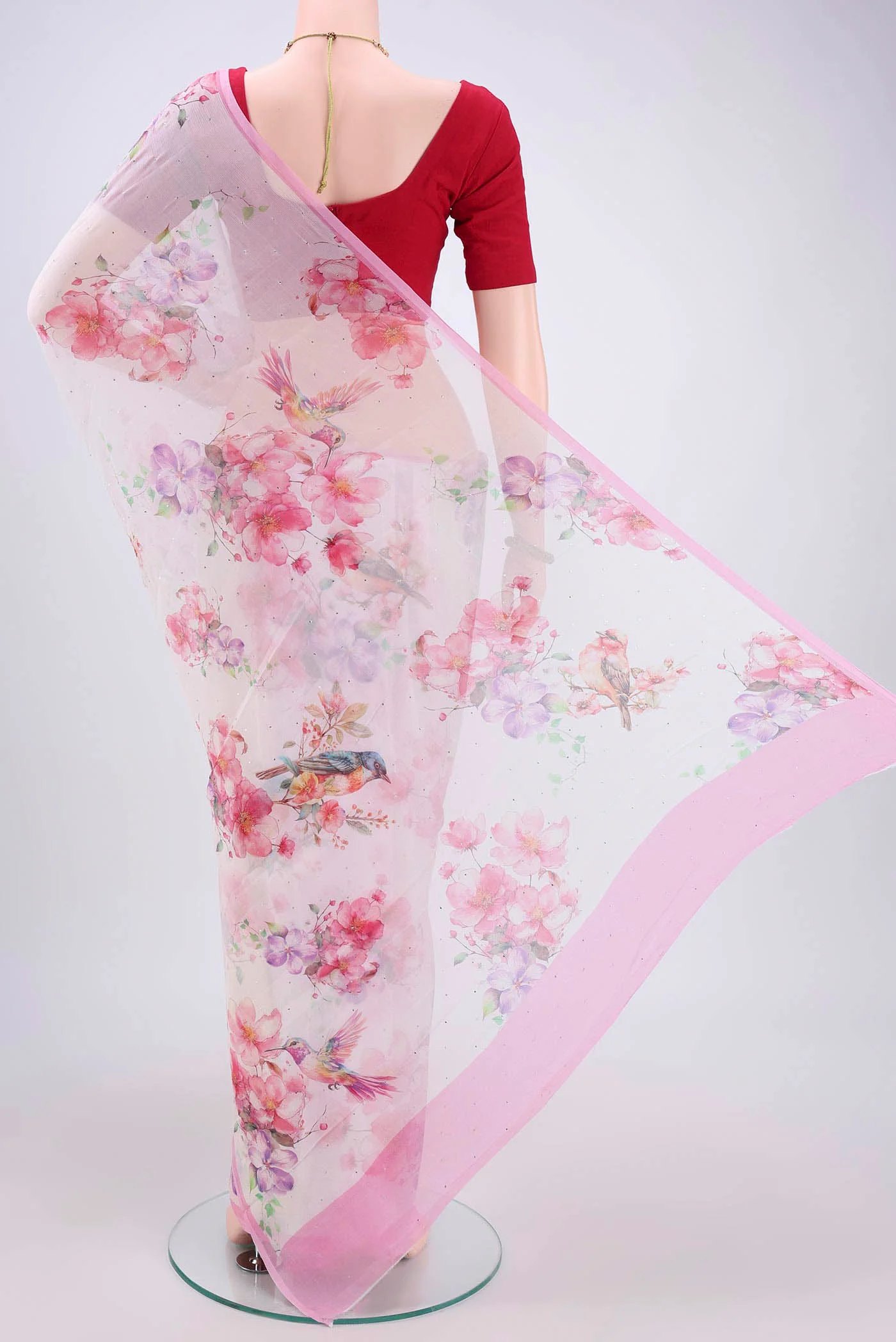 Off White Mysore Chiffon Saree - Image 3