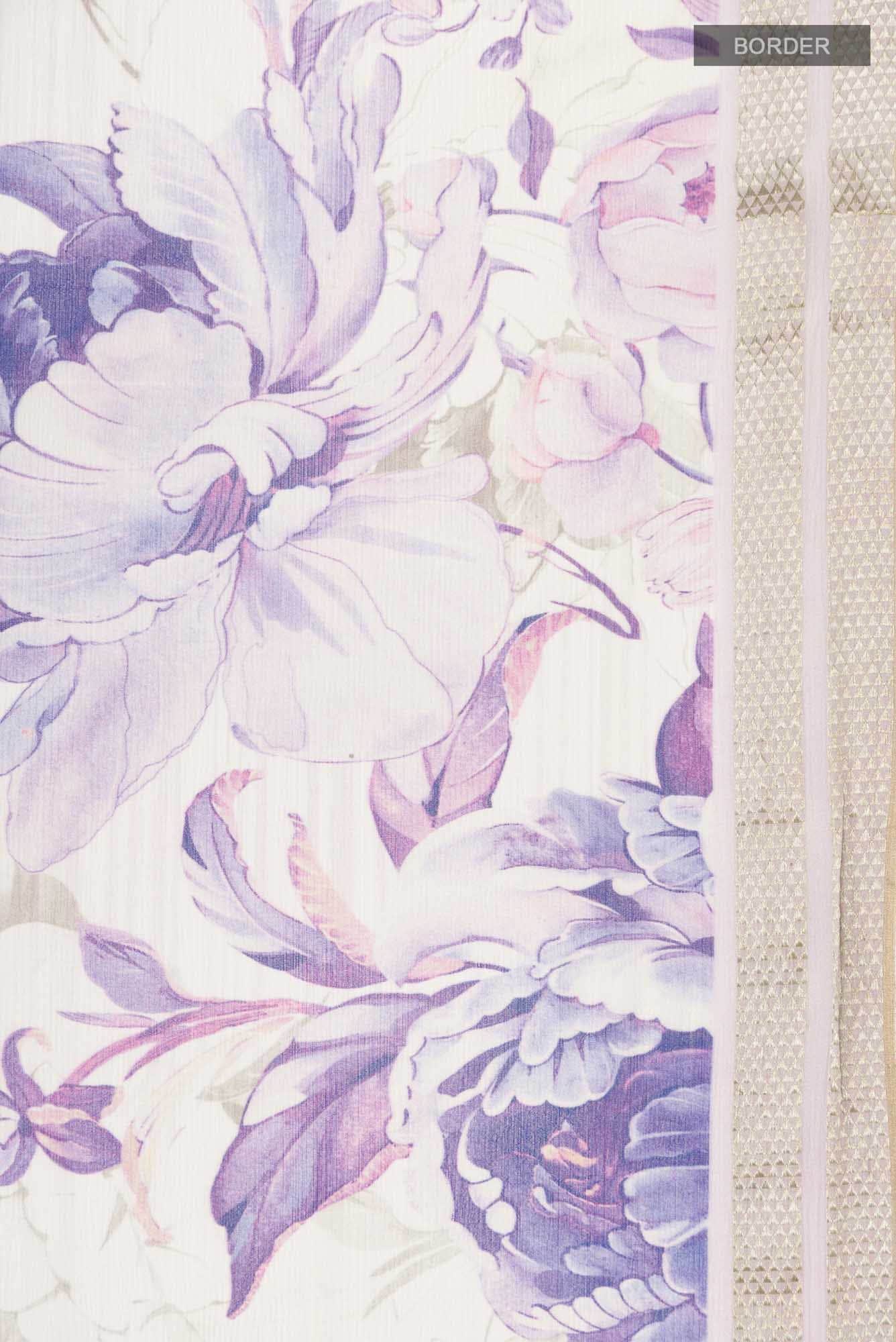 Off White Mysore Chiffon Saree - Image 4
