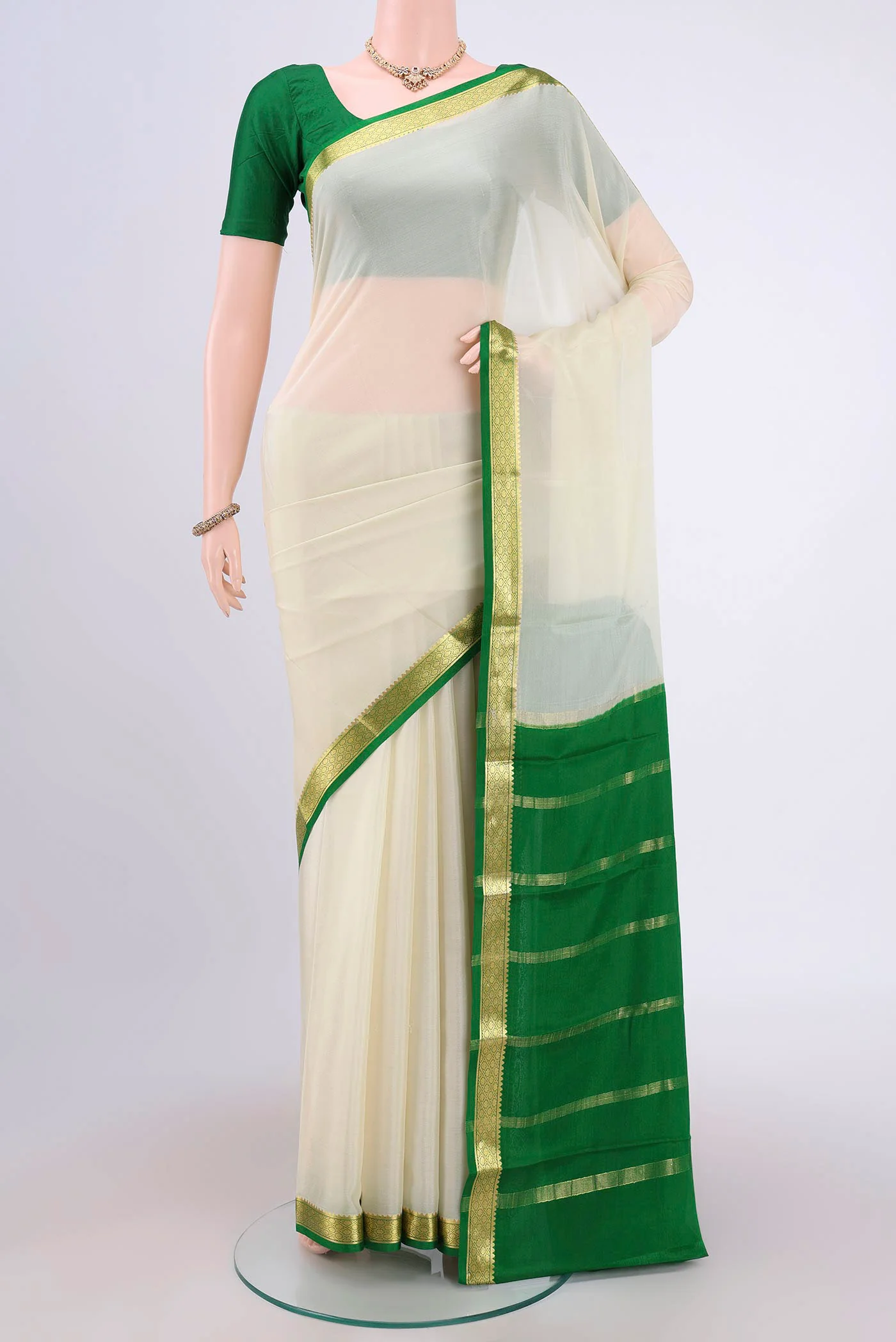 Off White Mysore Crepe Saree