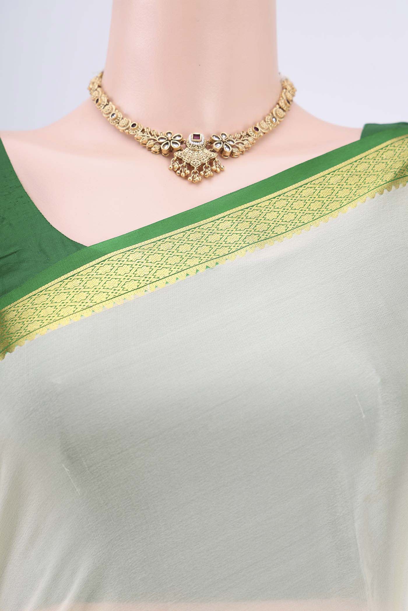 Off White Mysore Crepe Saree - Image 2