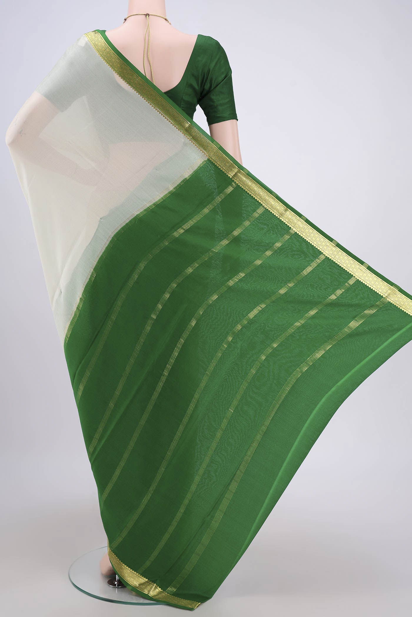 Off White Mysore Crepe Saree - Image 3