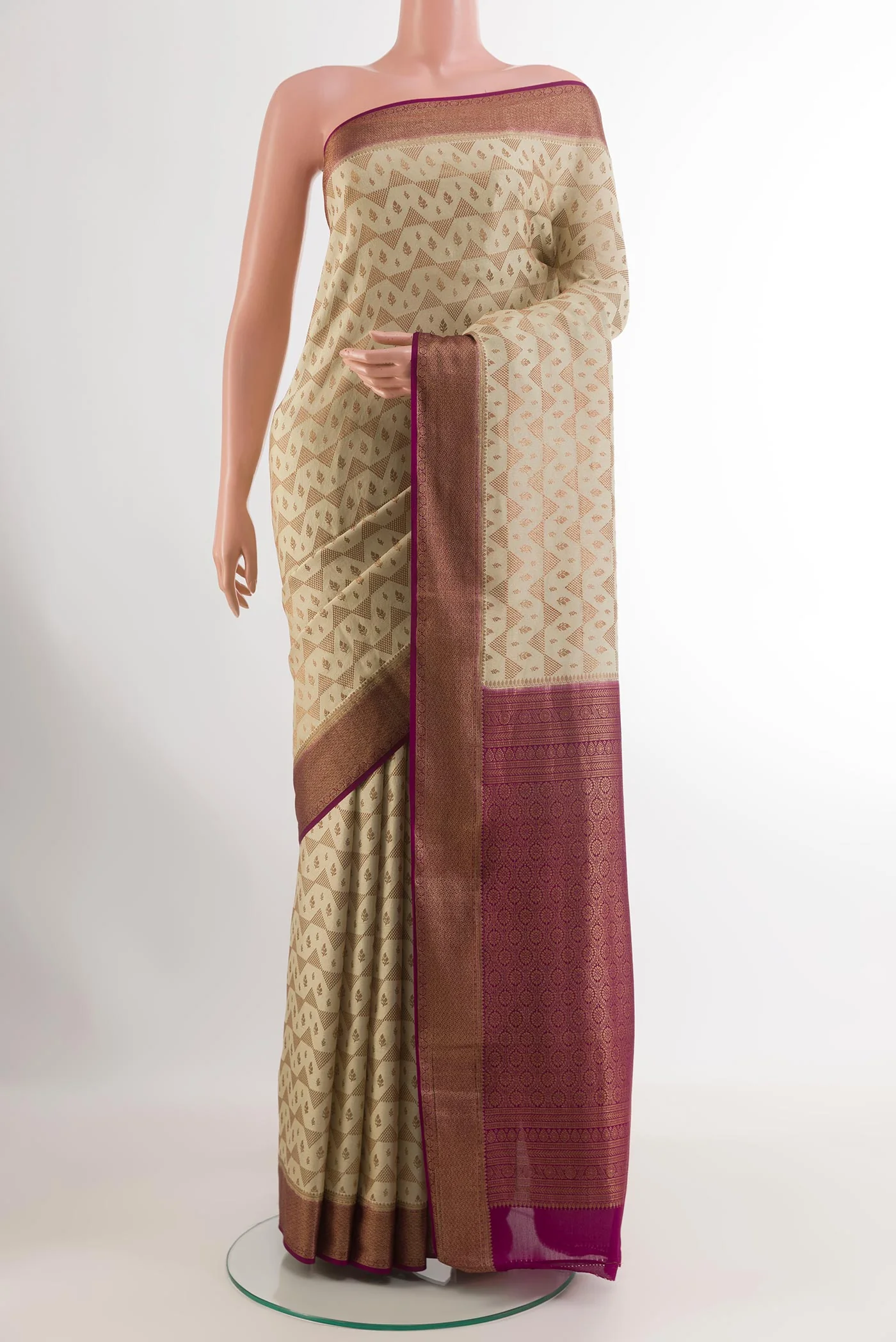 Cream Mysore Crepe Saree