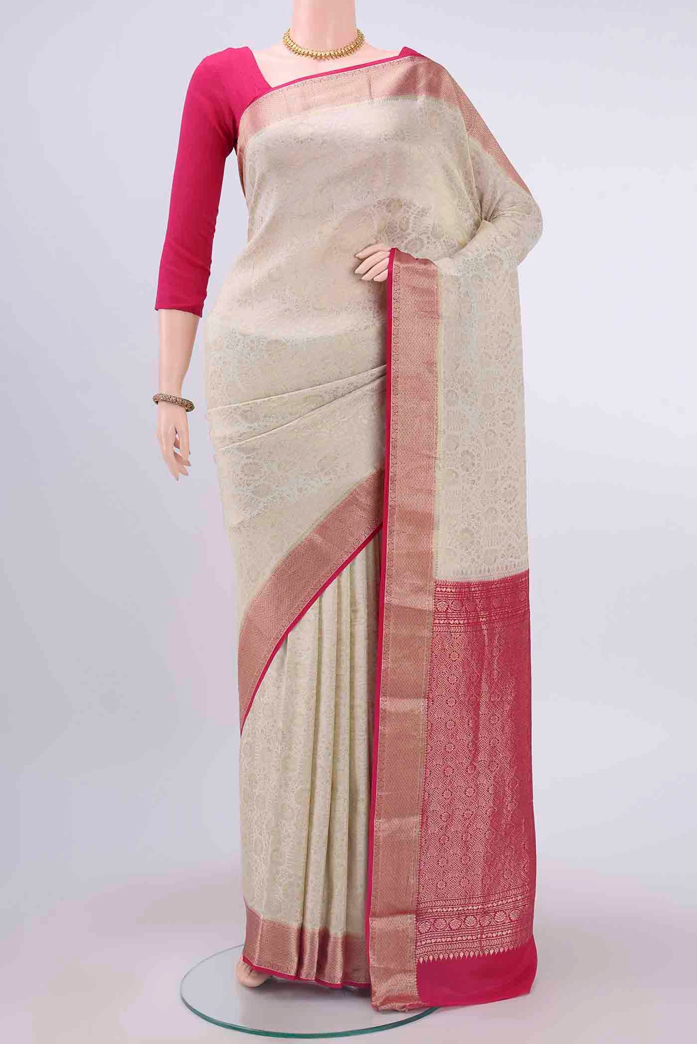 Off White Mysore Crepe Saree