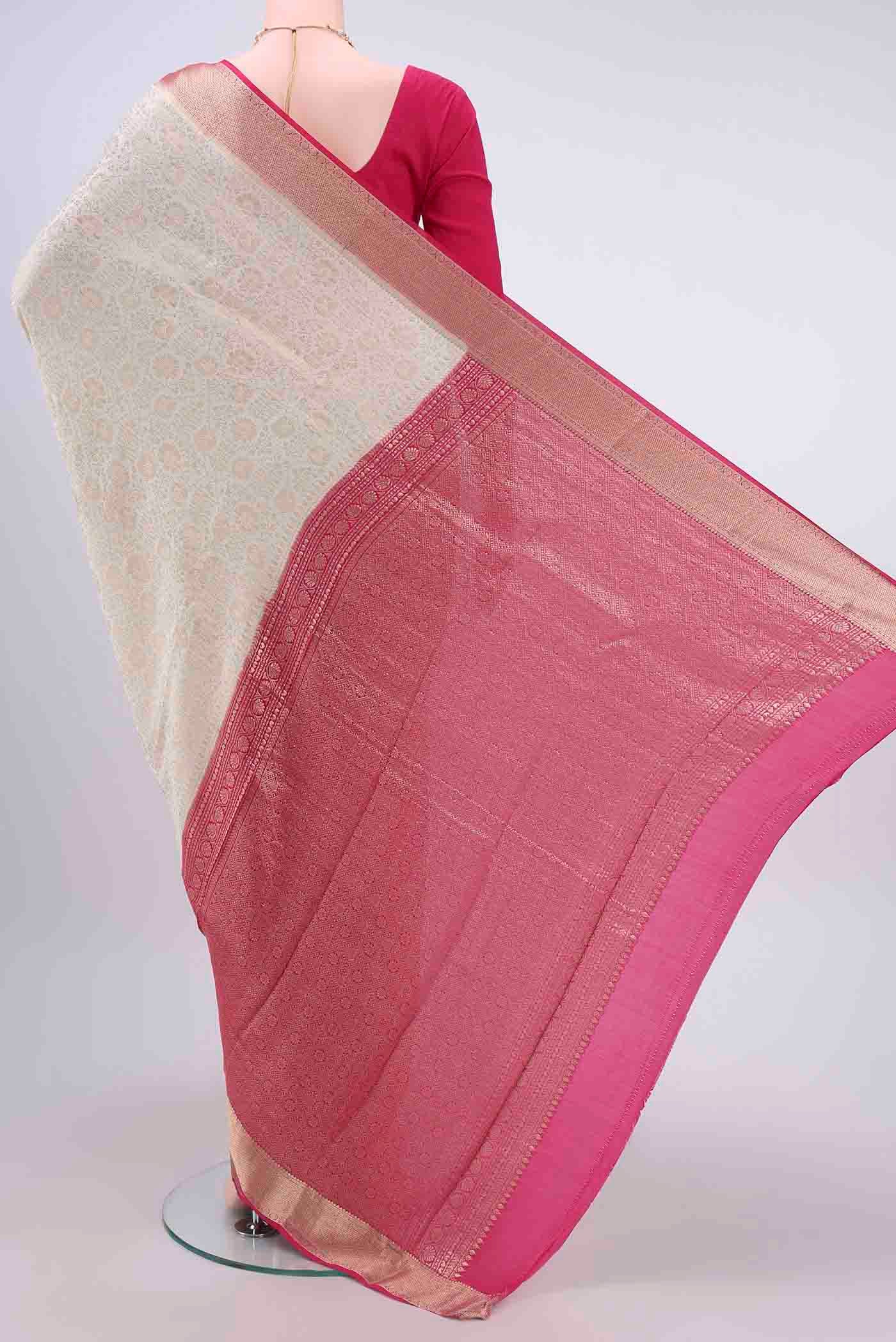 Off White Mysore Crepe Saree - Image 3