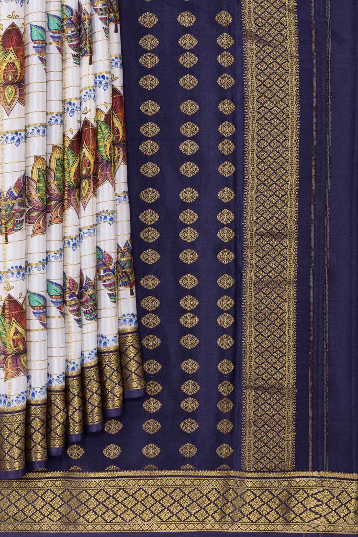 Off White Mysore Crepe Saree - Image 2