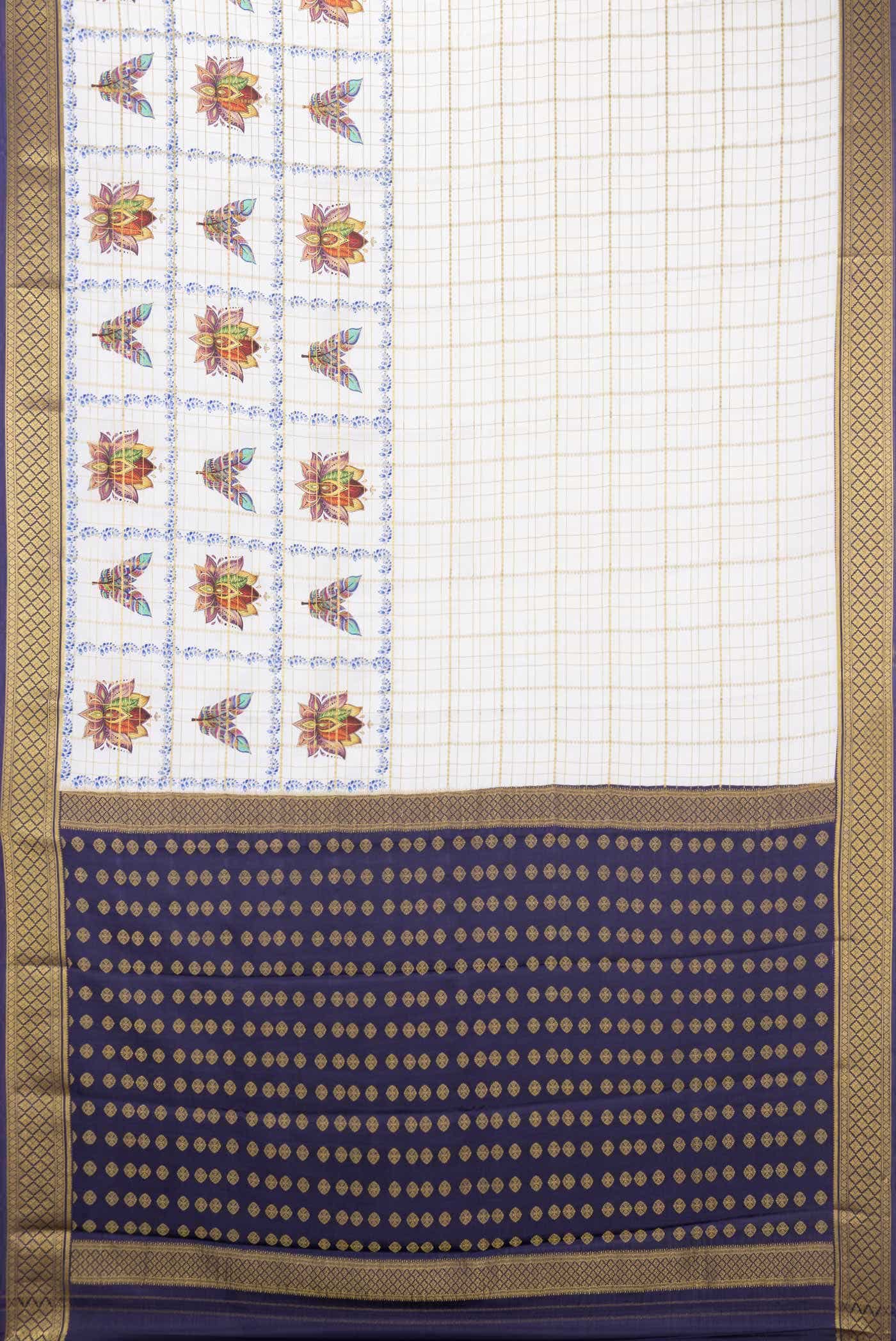 Off White Mysore Crepe Saree - Image 4