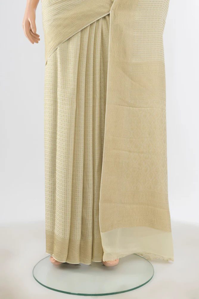 Off White Mysore Crepe Saree - Image 3