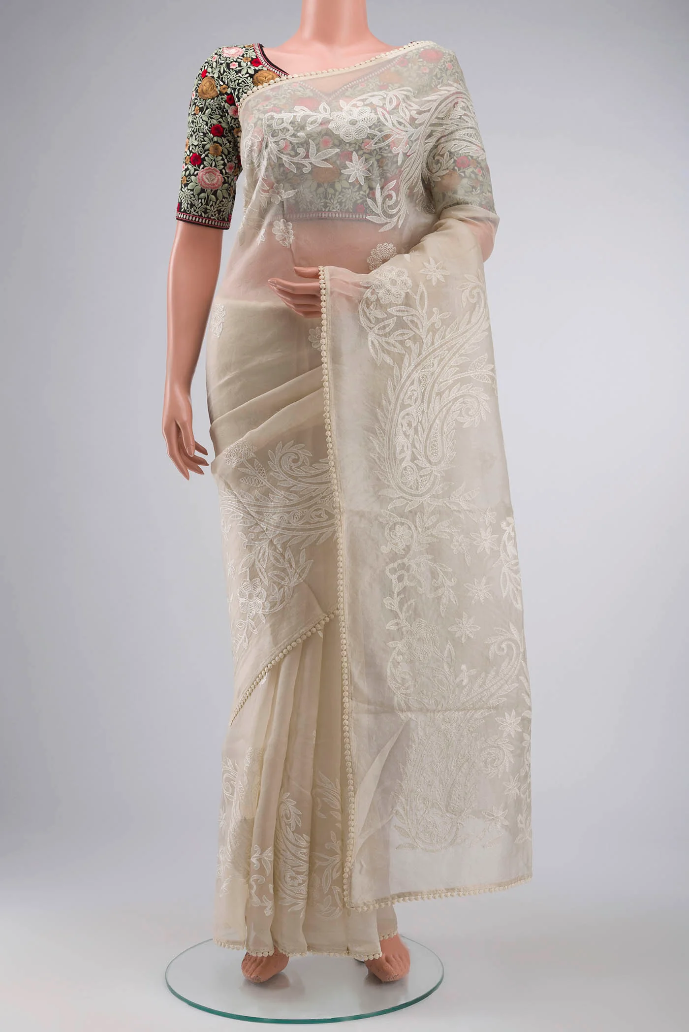 Off White Organza Silk Saree