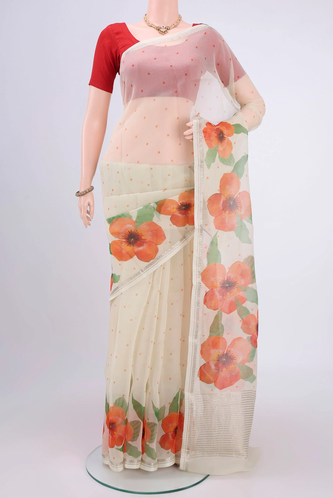 Off White Organza Silk Saree
