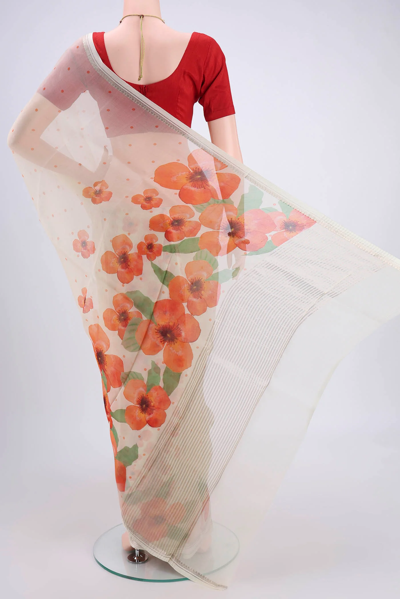 Off White Organza Silk Saree - Image 3