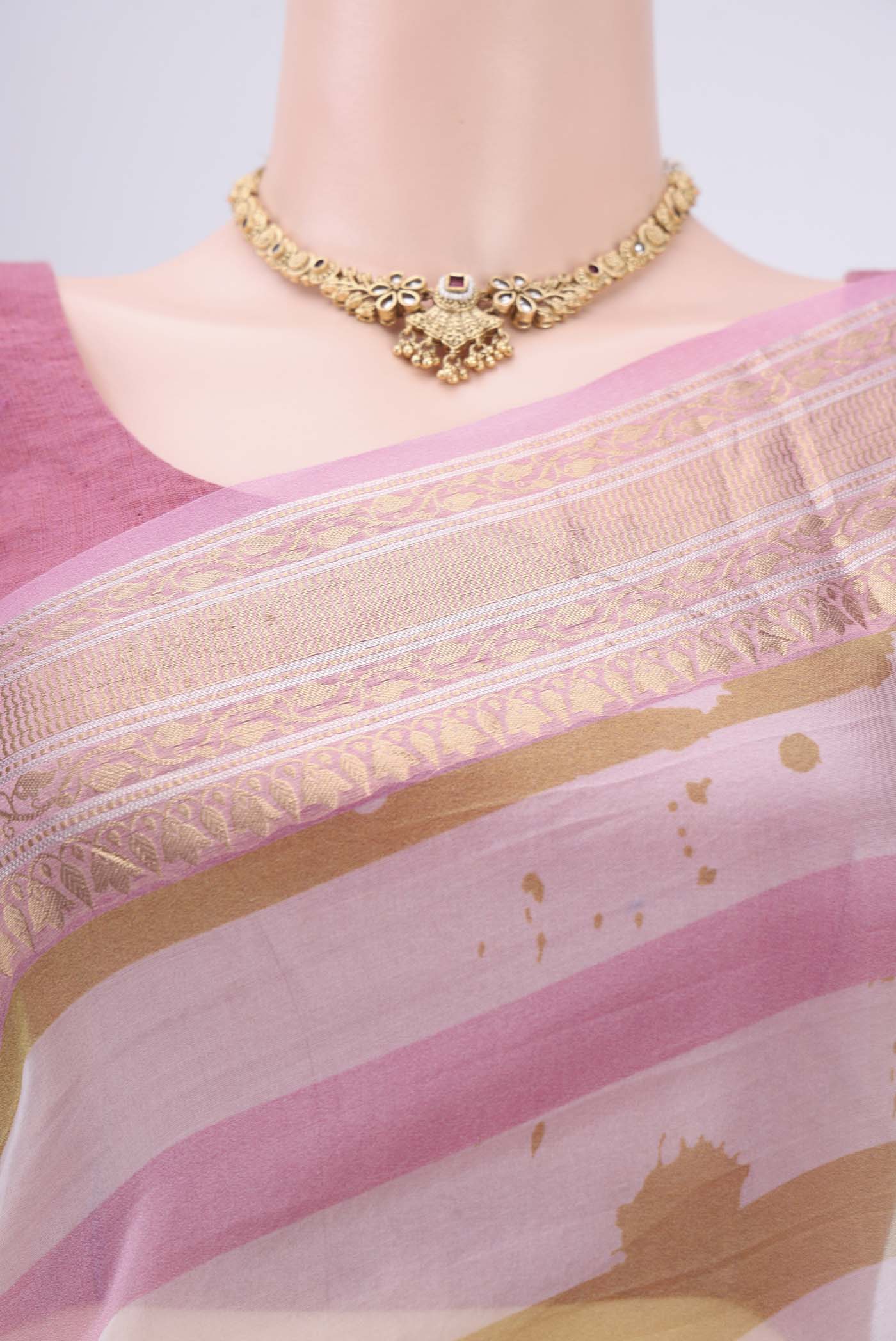 Off White Organza Silk Saree - Image 2