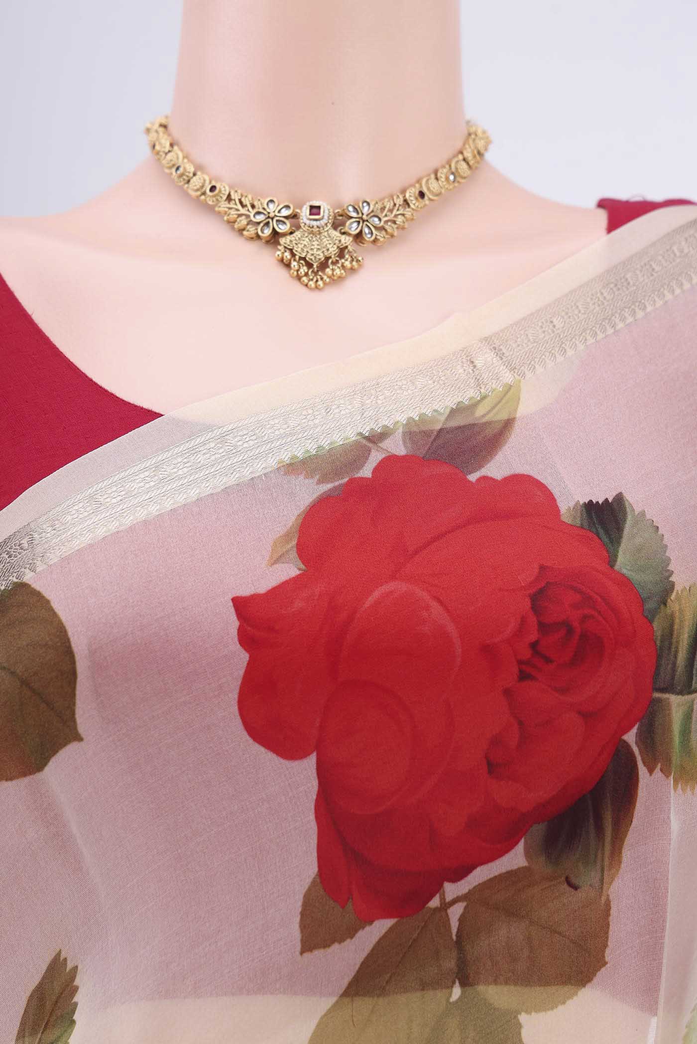 Off White Organza Silk Saree - Image 2