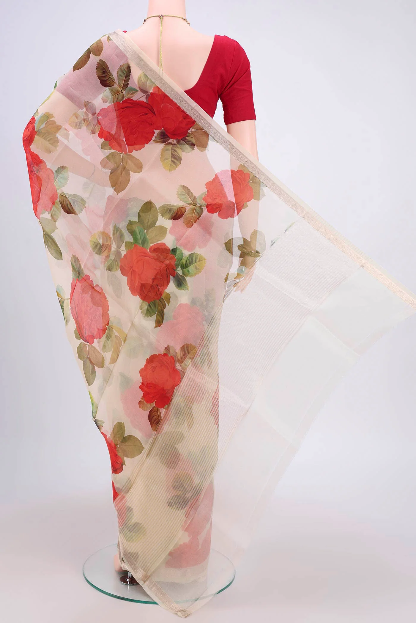 Off White Organza Silk Saree - Image 3