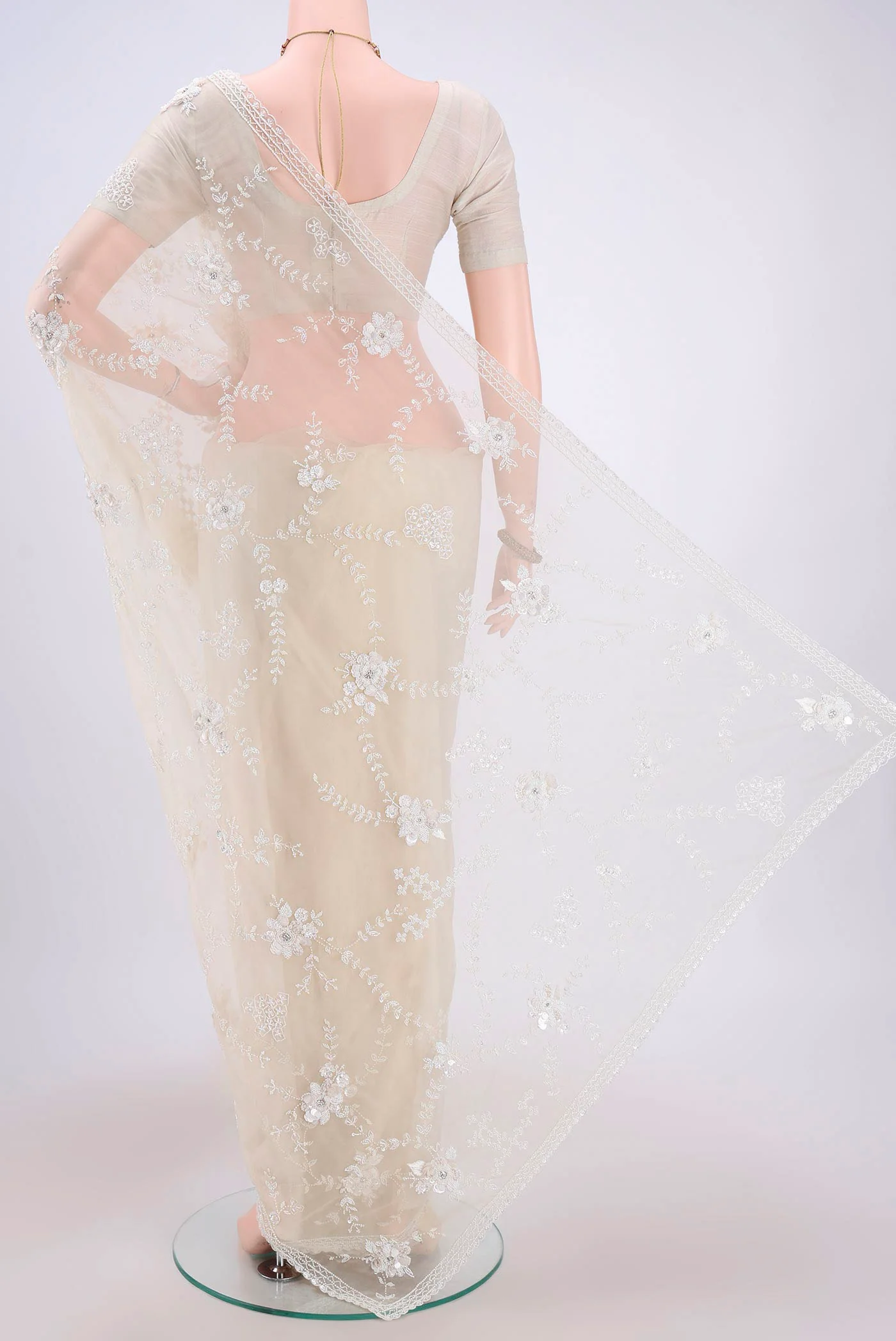 Off White Organza Silk Saree - Image 3
