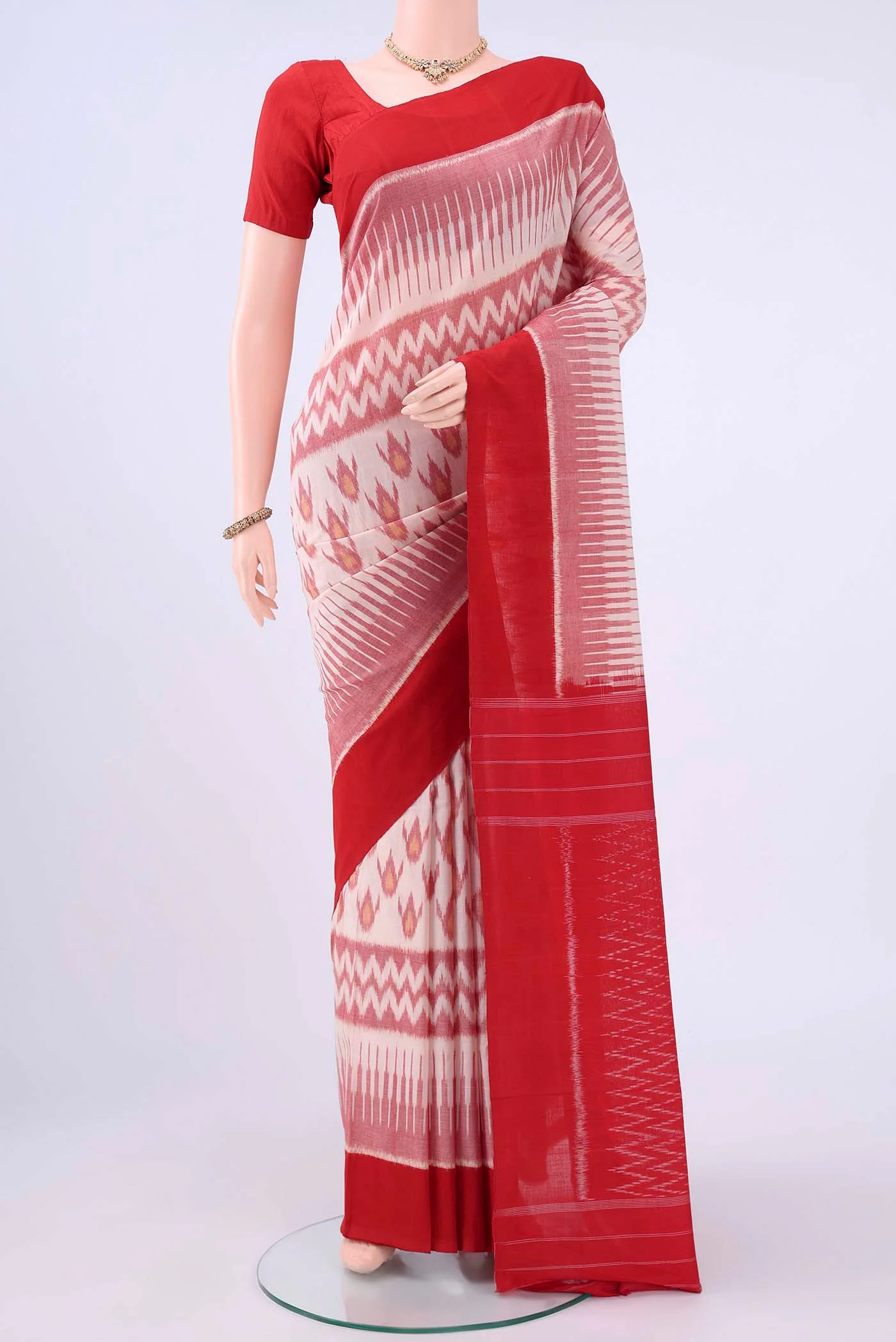 Off White Pochampally Cotton Saree